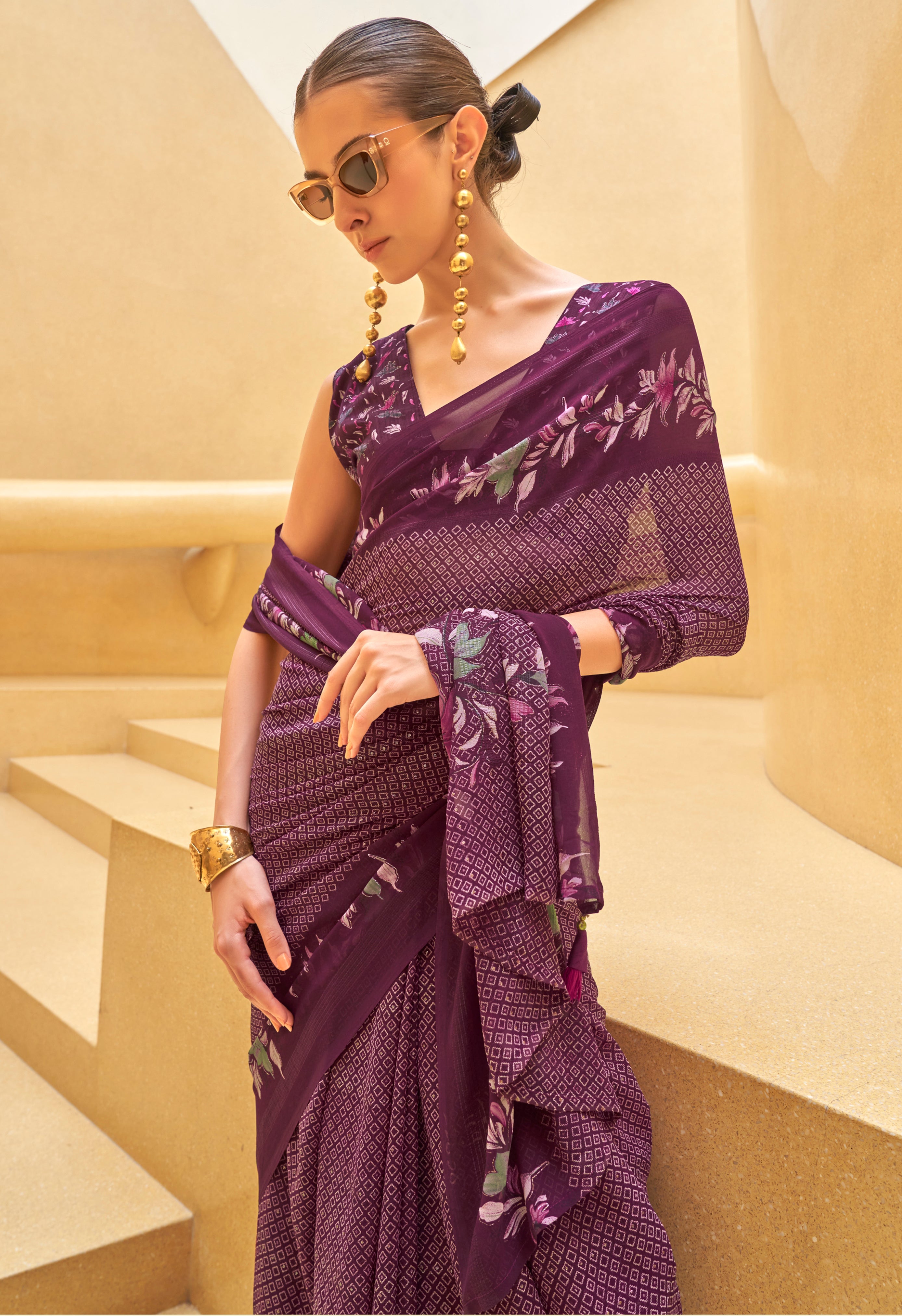 Purple Georgette Printed Saree