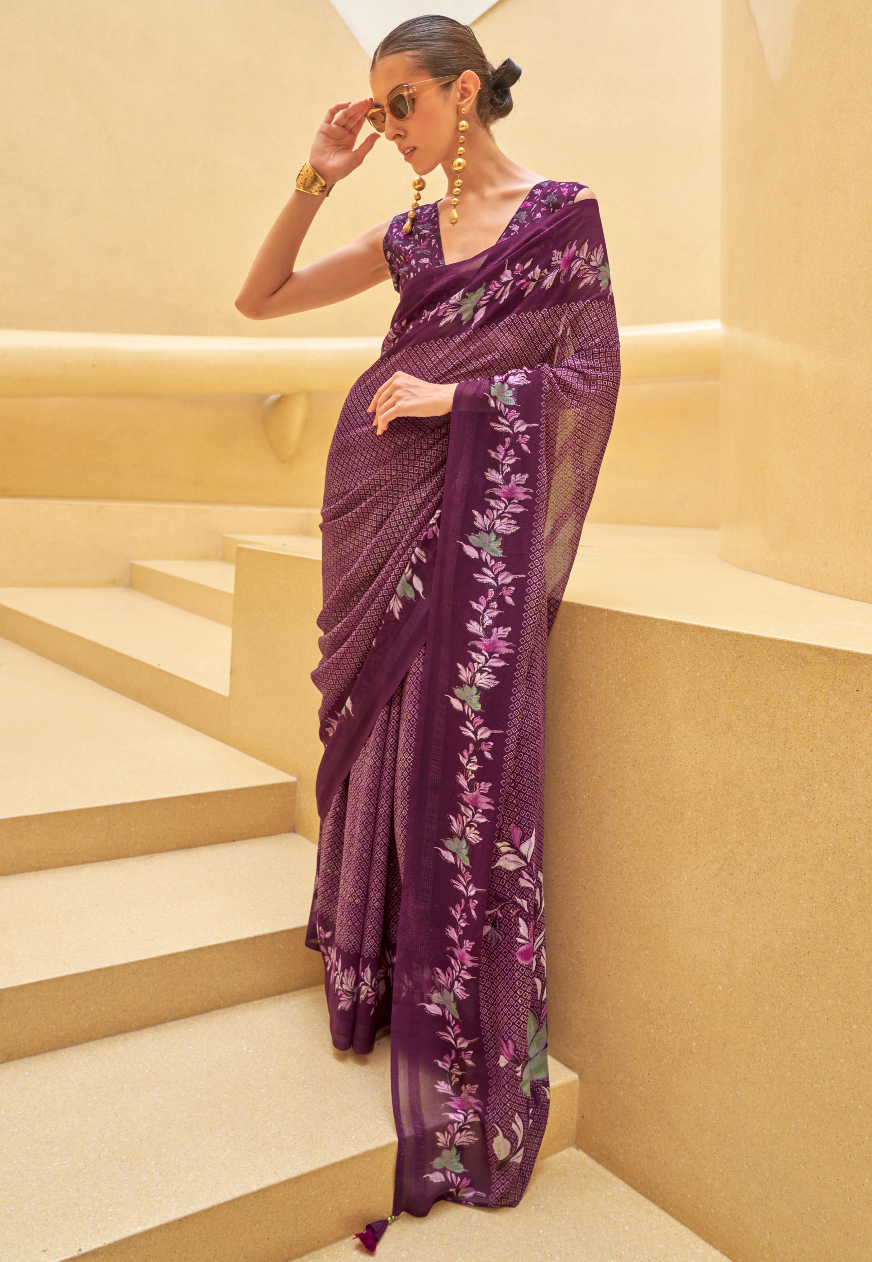 Purple Georgette Printed Saree