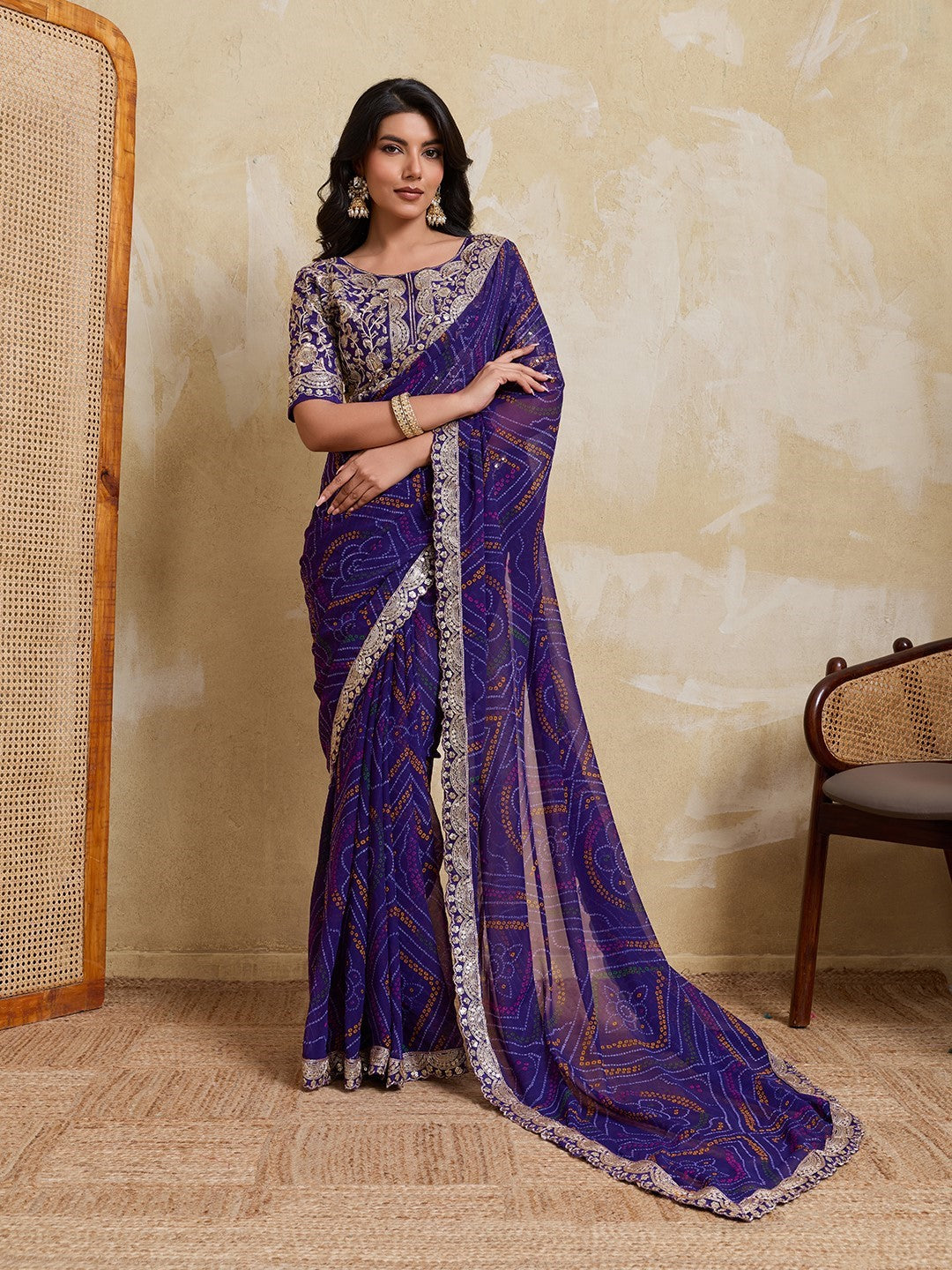 Purple Georgette Saree With Printed Elegant Classic Saree