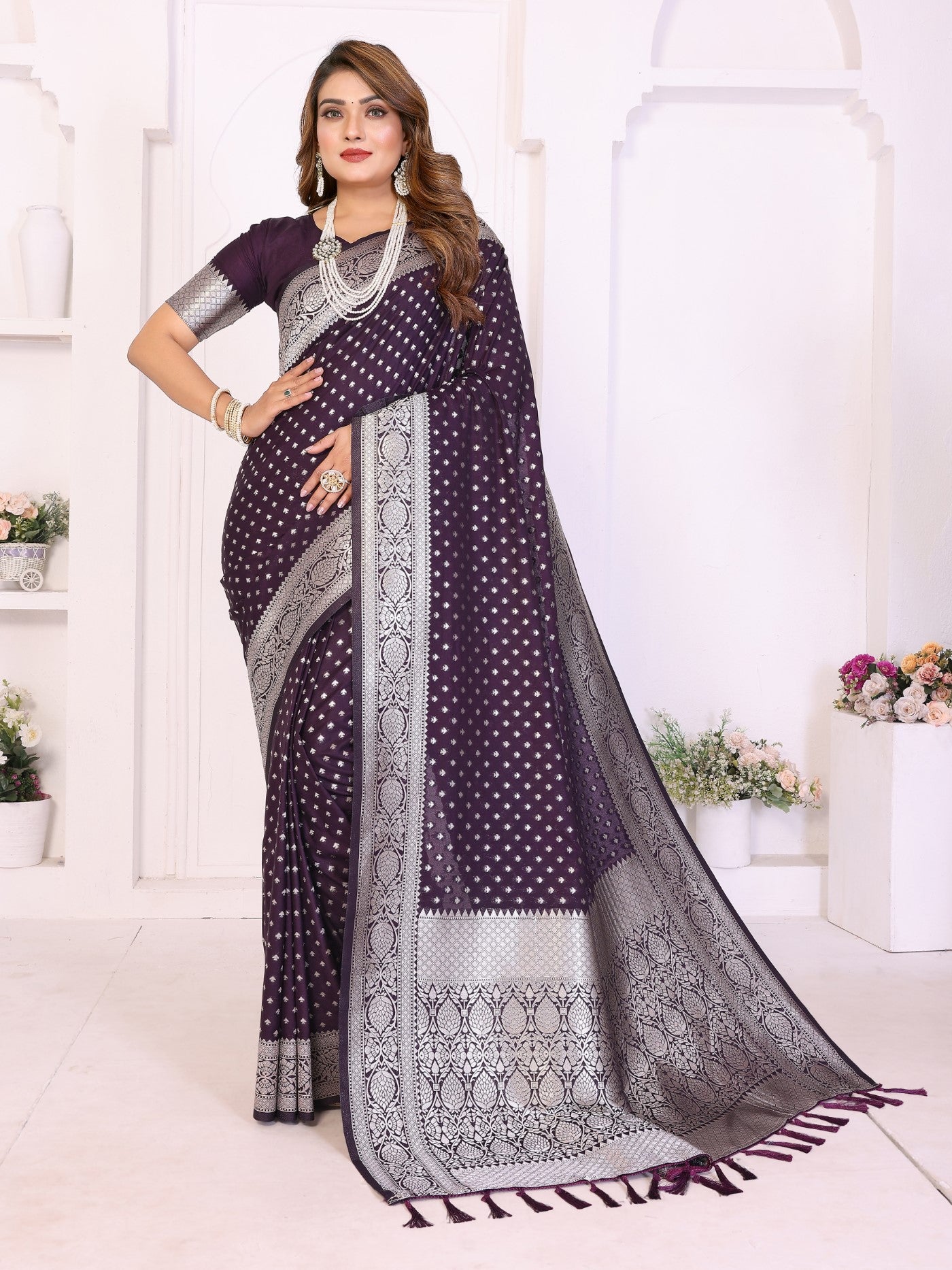 Purple Georgette Silk Saree With Classic Zari Weaving