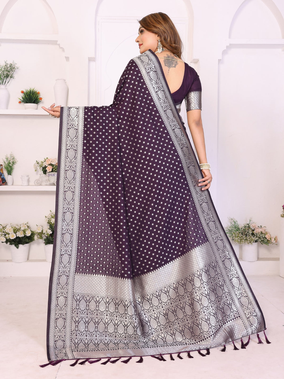 Purple Georgette Silk Saree With Classic Zari Weaving