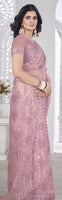 Purple Girlie Tissue Net Designer Embroidered Saree