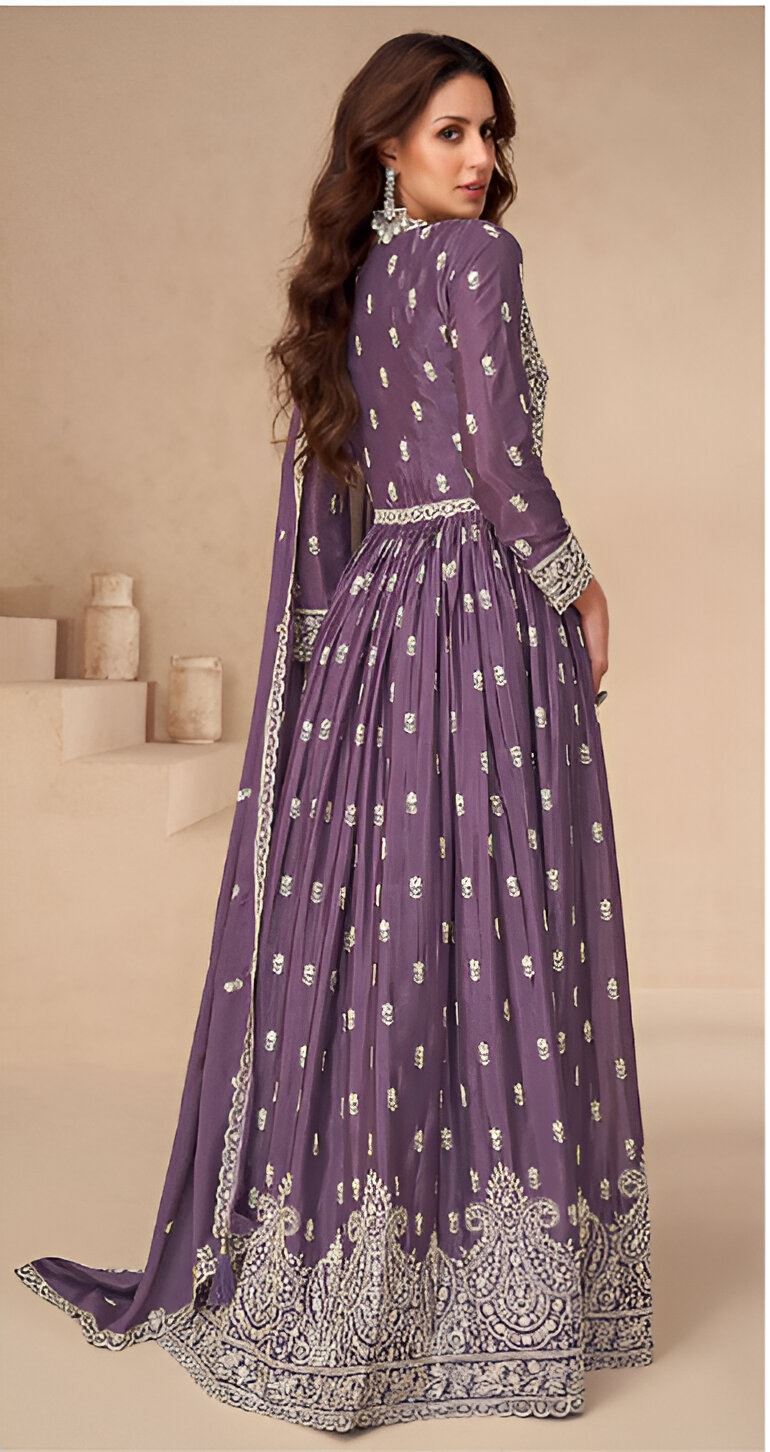 Purple Heavy Designer Suit With Heavy Embroidery Work