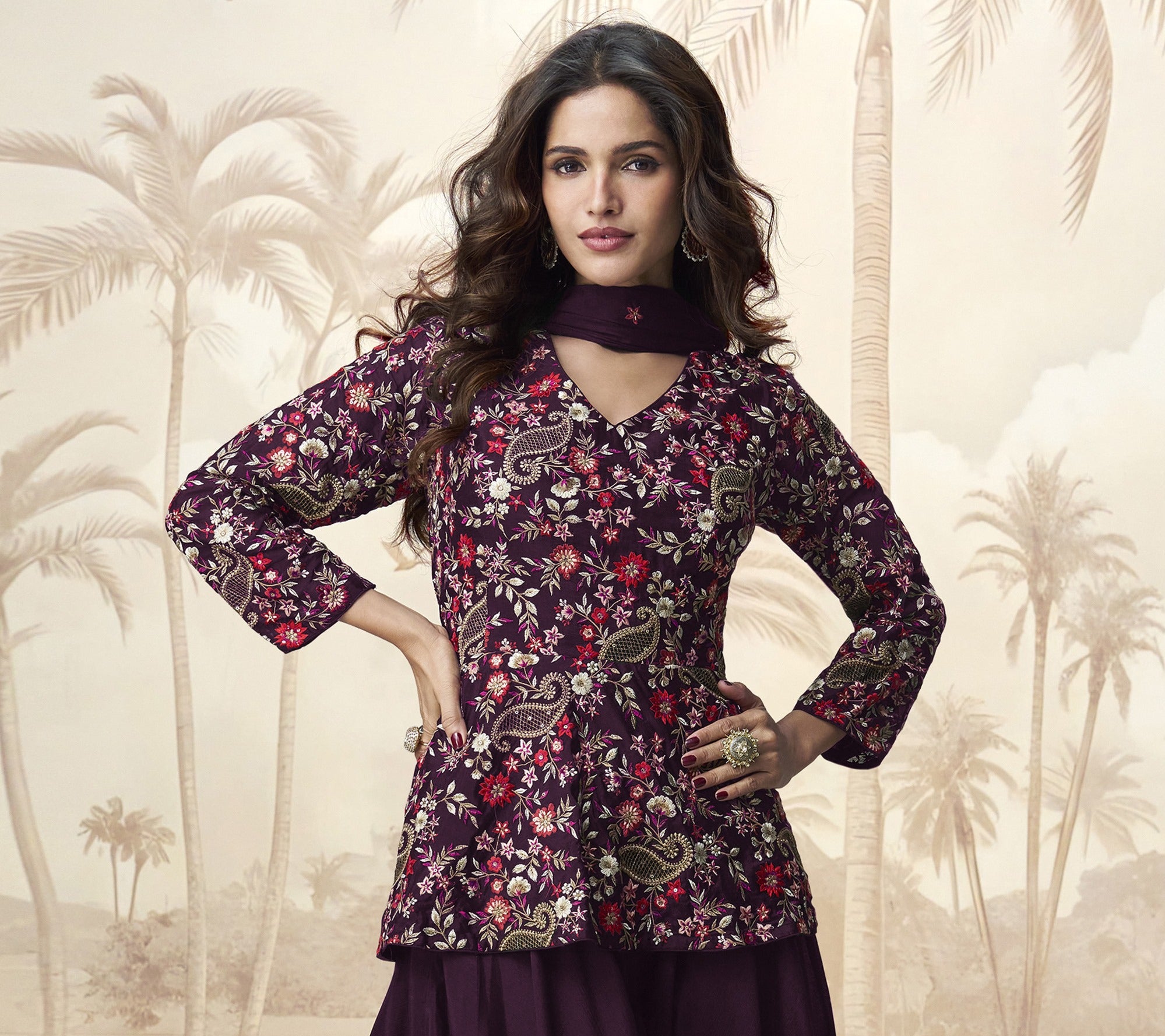 Purple Heavy Designer Suit With Heavy Embroidery Work