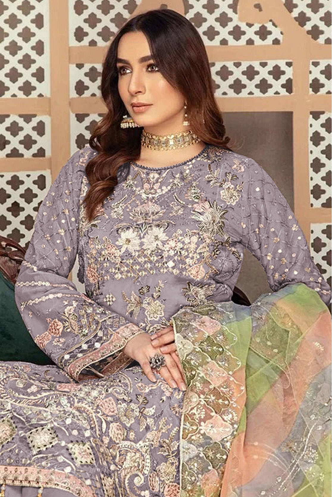 Purple Heavy Designer Suit With Heavy Embroidery Work