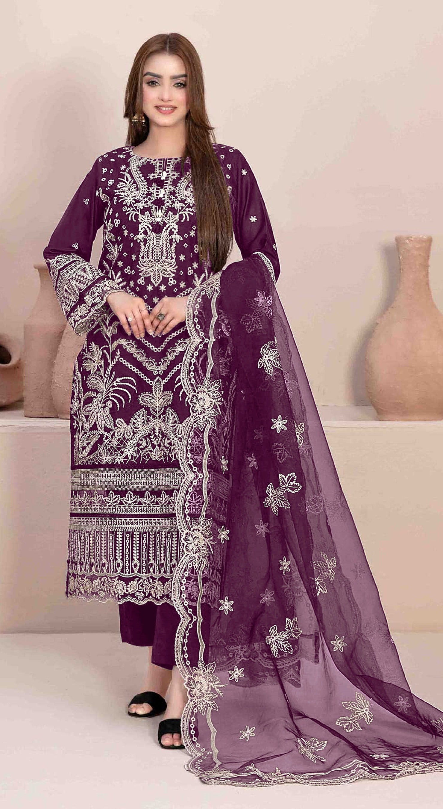 Purple Heavy Designer Suit With Heavy Embroidery Work