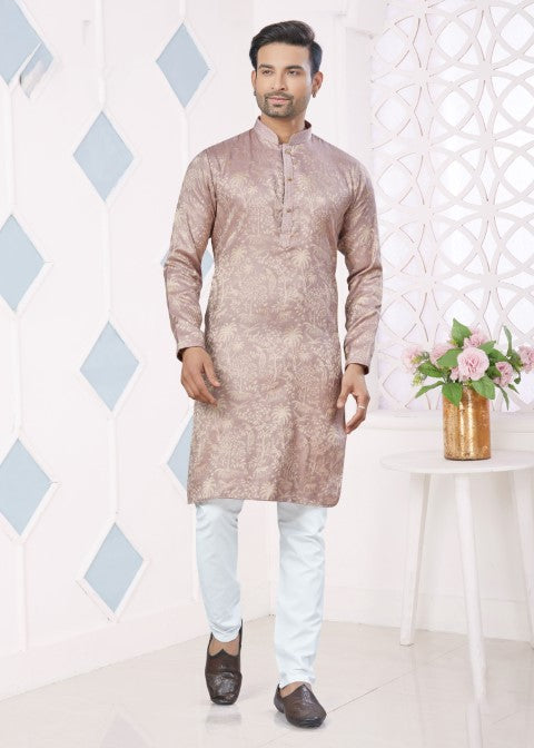 Purple Jacquard Silk Pintex Jacquard Ethnic Festive Kurta Pajama