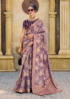 Purple Jacquard Silk Woven Saree With Embroidered Blouse