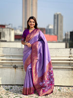 Purple Jari Tissue Woven Meenakari Pallu Designer Heavy Ethnic Saree
