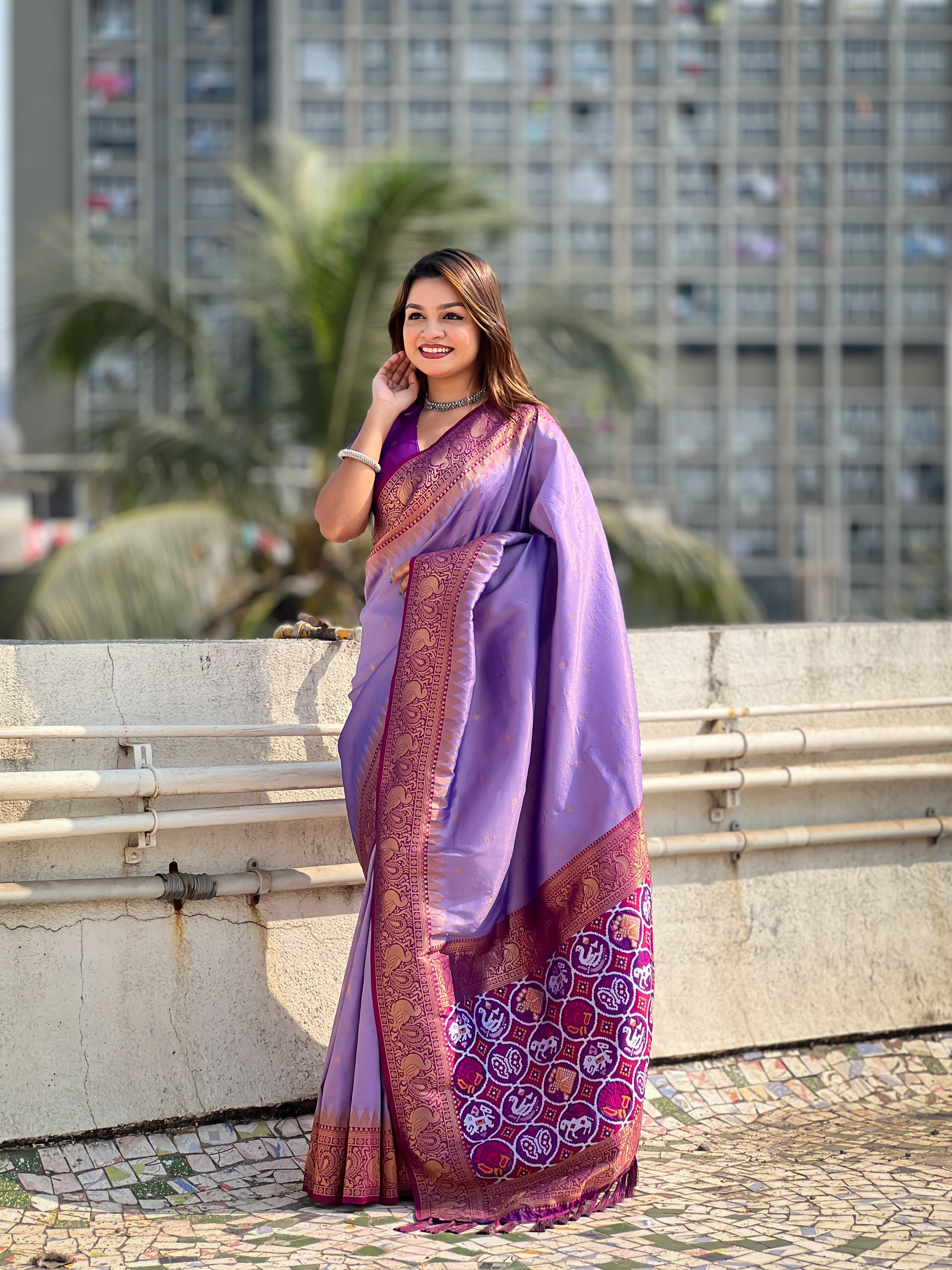 Purple Jari Tissue Woven Meenakari Pallu Designer Heavy Ethnic Saree