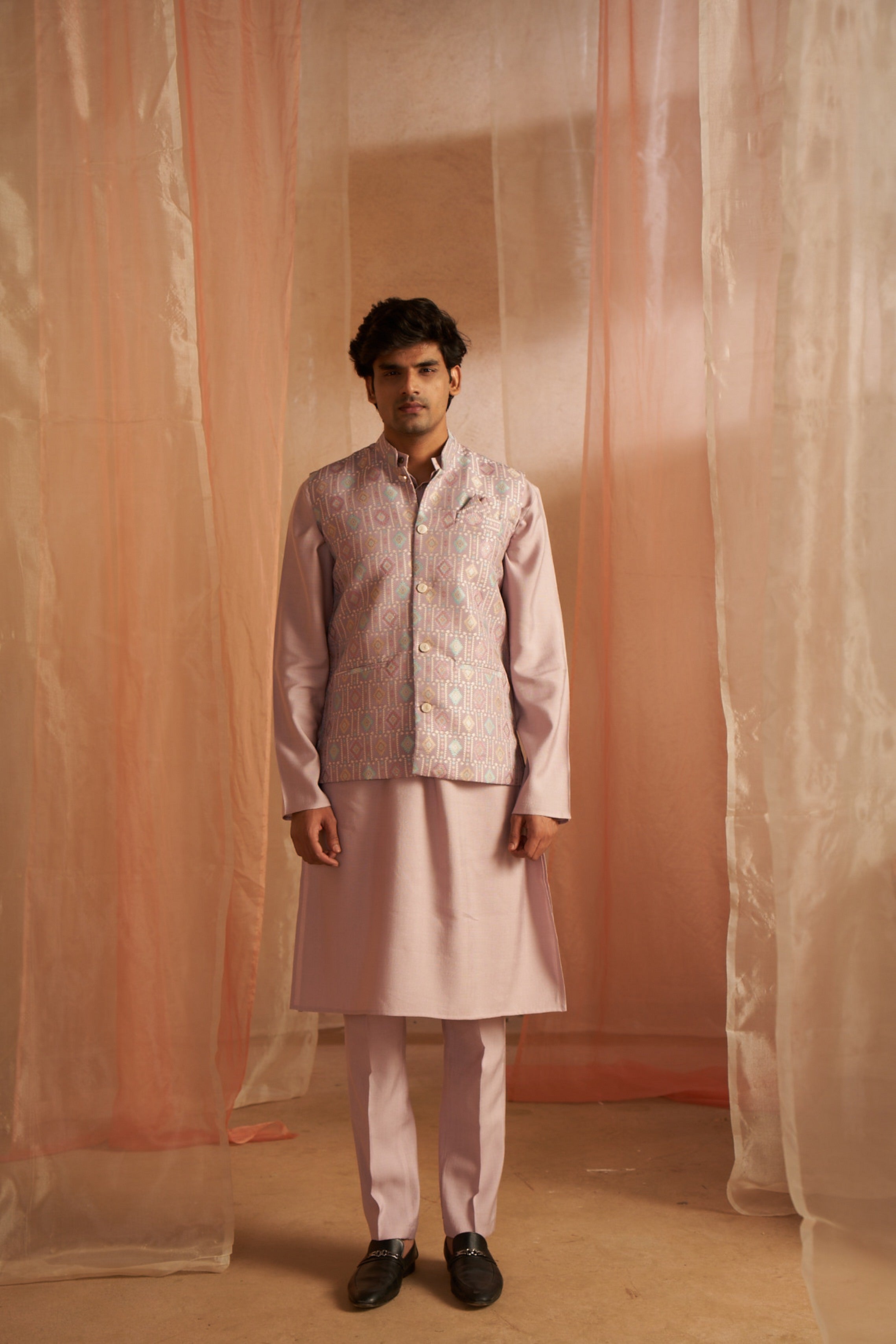 Purple Kurta Payjama with Nehru Jacket – Regal Wedding Outfit