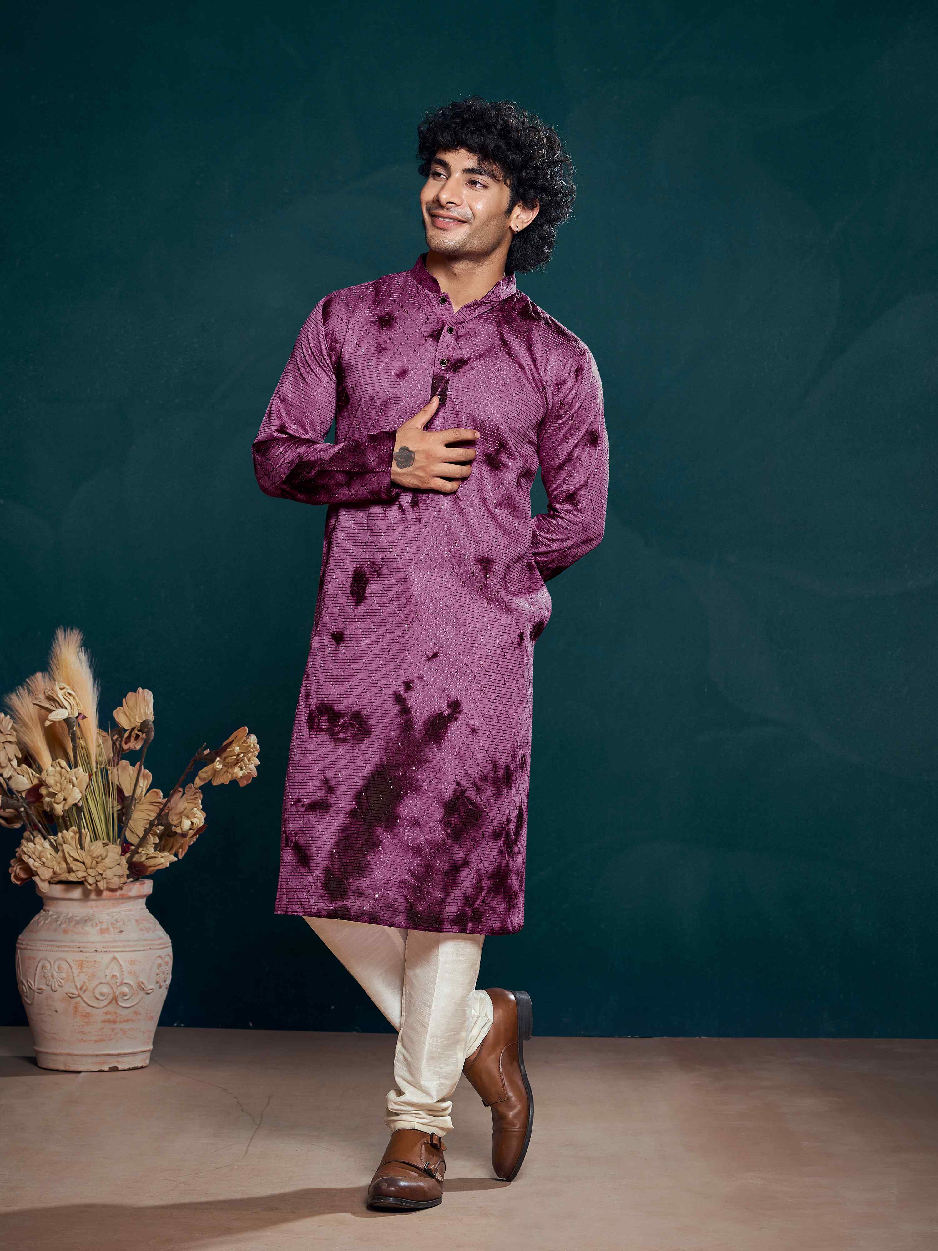 Maroon Kurta Payjama with Sequins Embroidery – Perfect for Festive Events