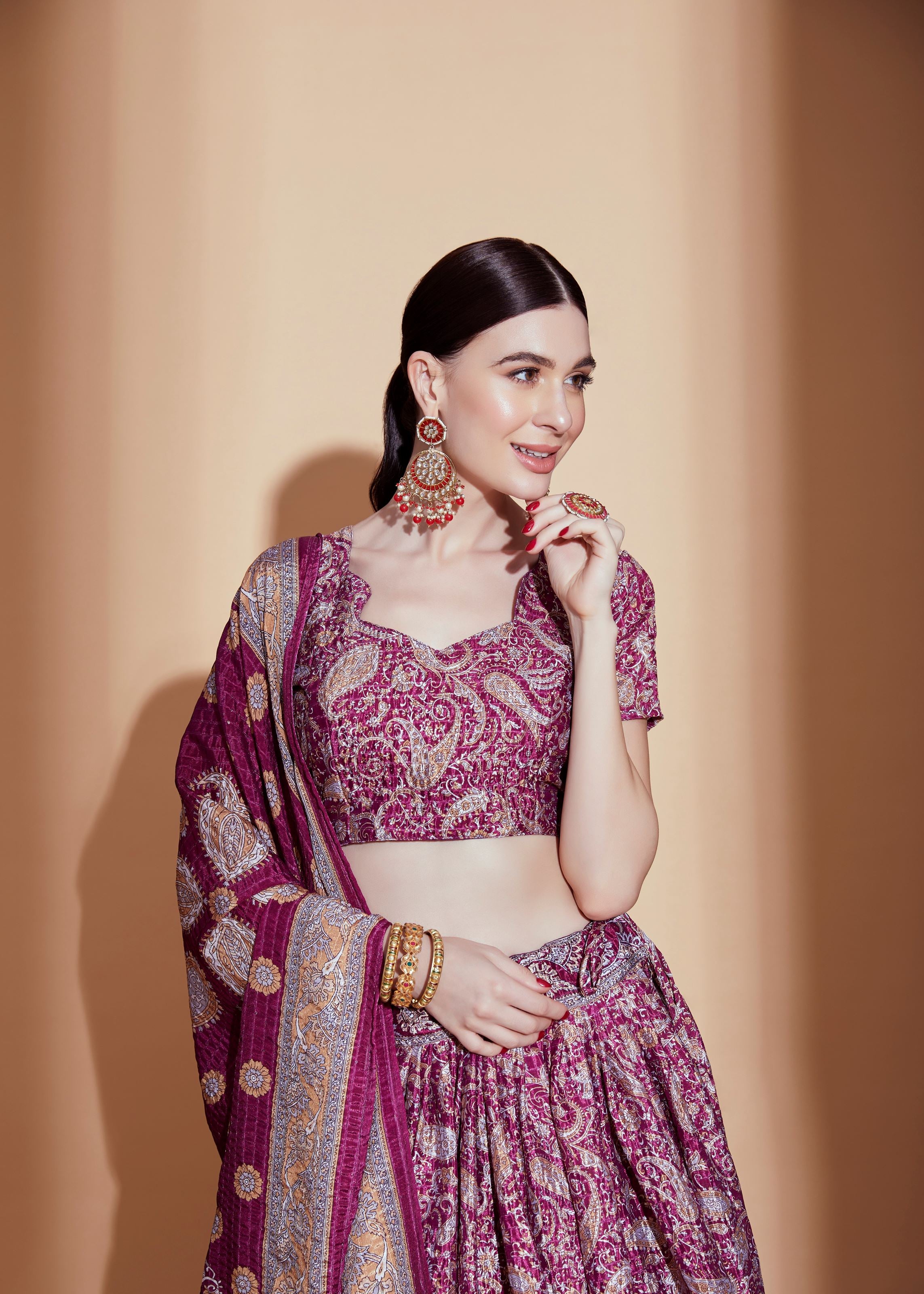 Purple Lehenga Choli With Crochet Embroidered And Digital Print Work