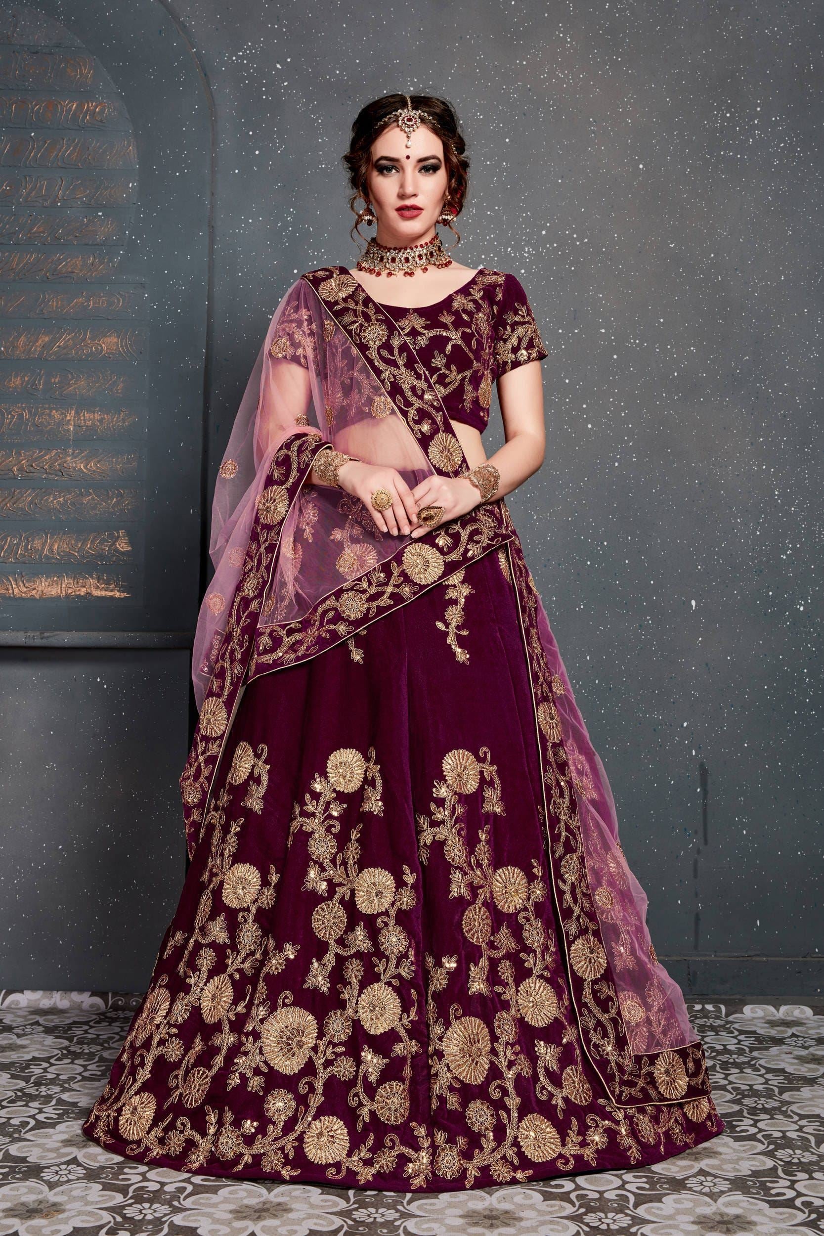 Purple Lehenga Choli With Dori, Zari And Sequins Embroidery Work