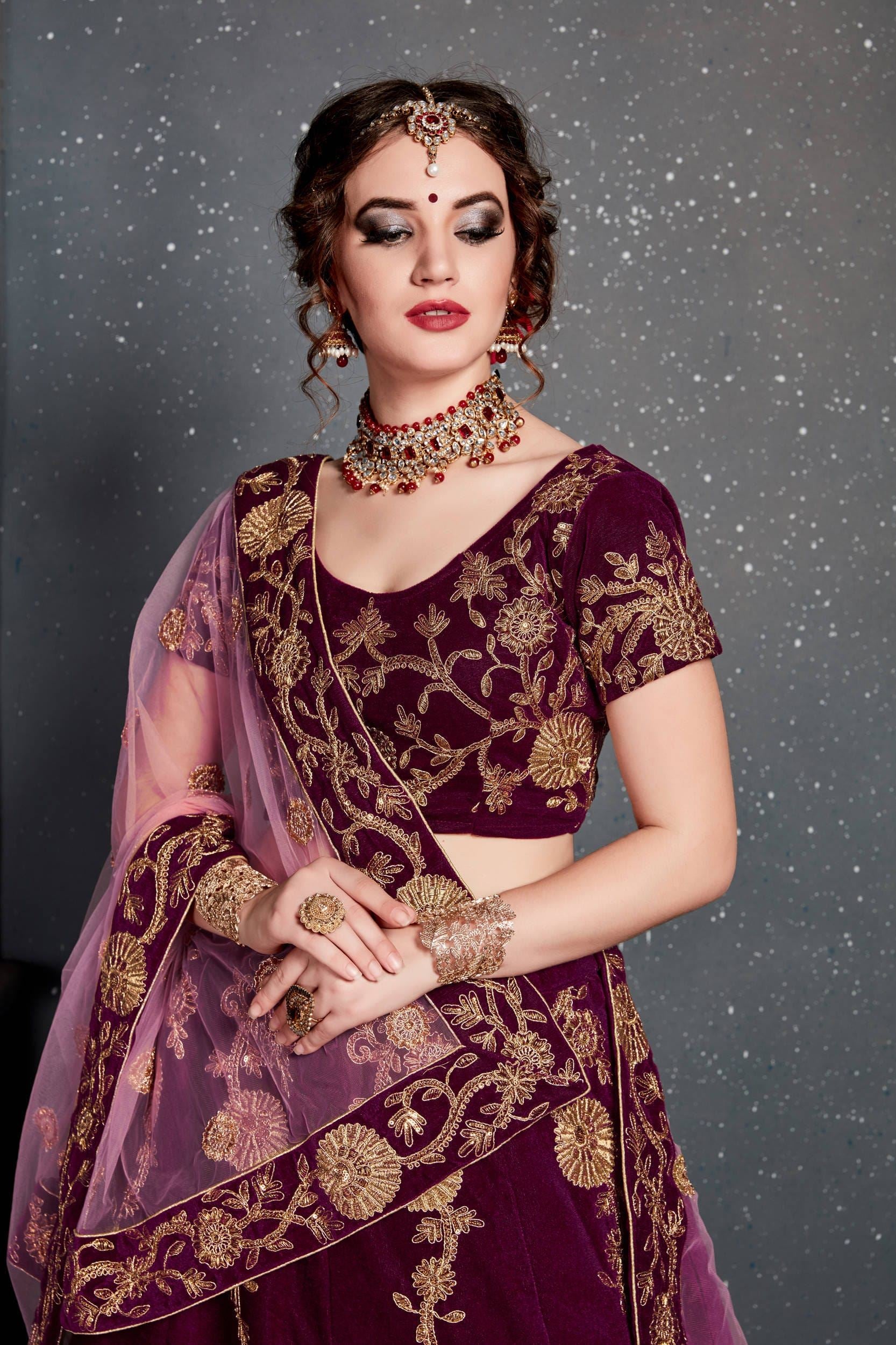 Purple Lehenga Choli With Dori, Zari And Sequins Embroidery Work