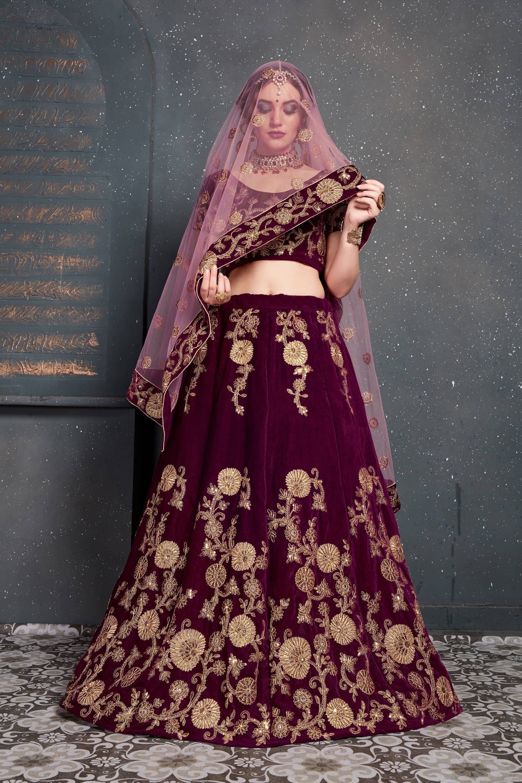 Purple Lehenga Choli With Dori, Zari And Sequins Embroidery Work