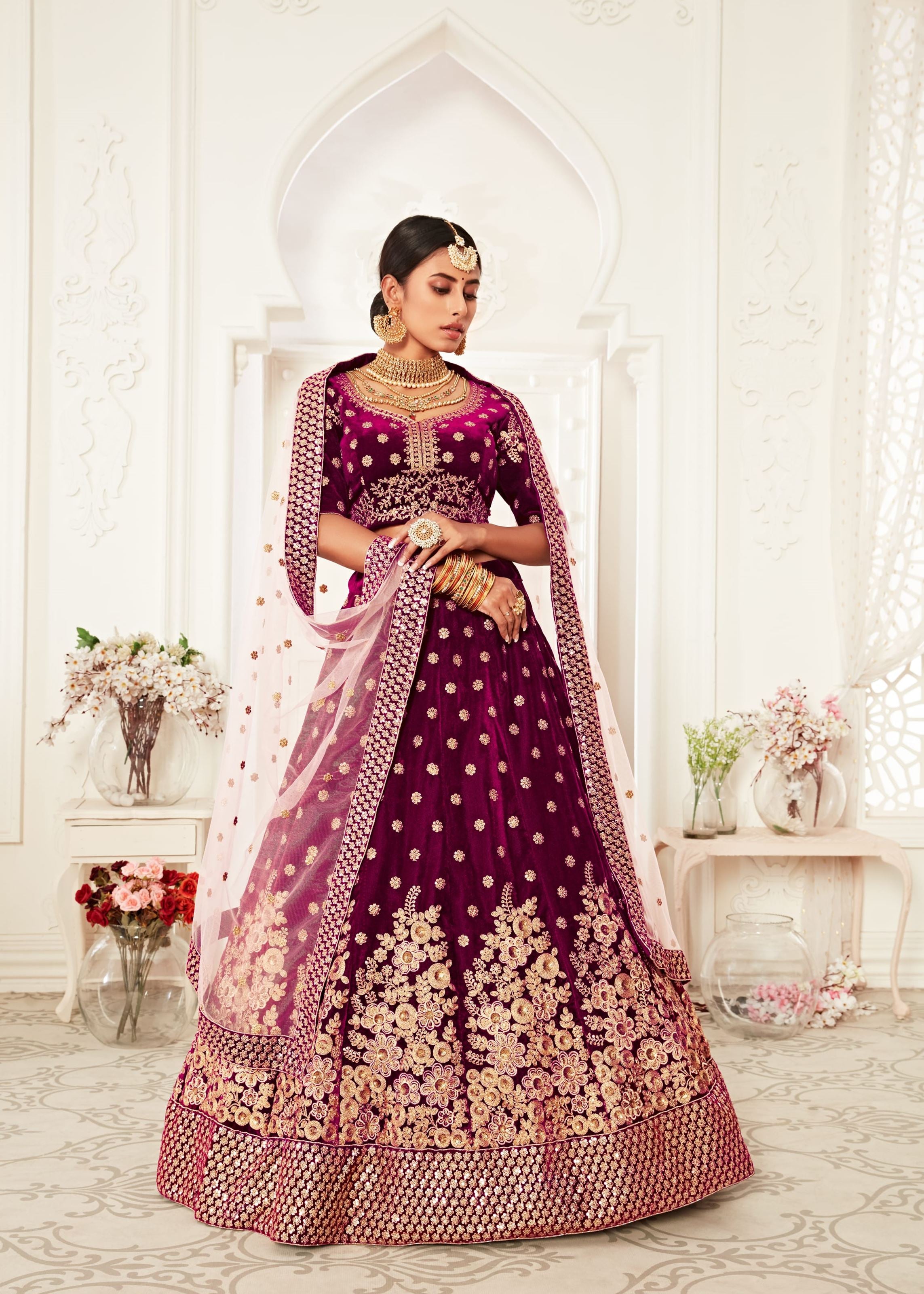 Purple Lehenga Choli With Thread, Zari, Dori And Sequins Embroidery Work