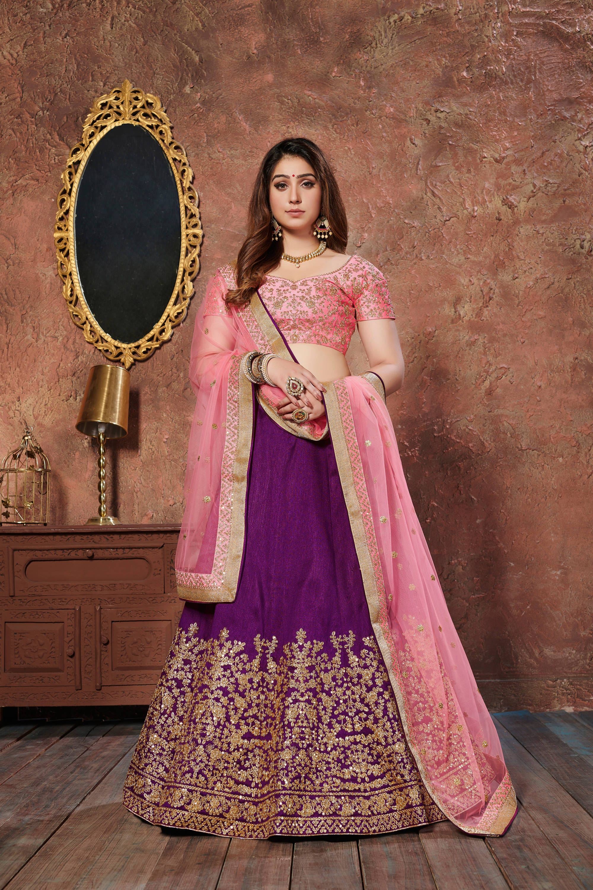 Purple Lehenga Choli With Zari, Sequins And Dori Embroidery