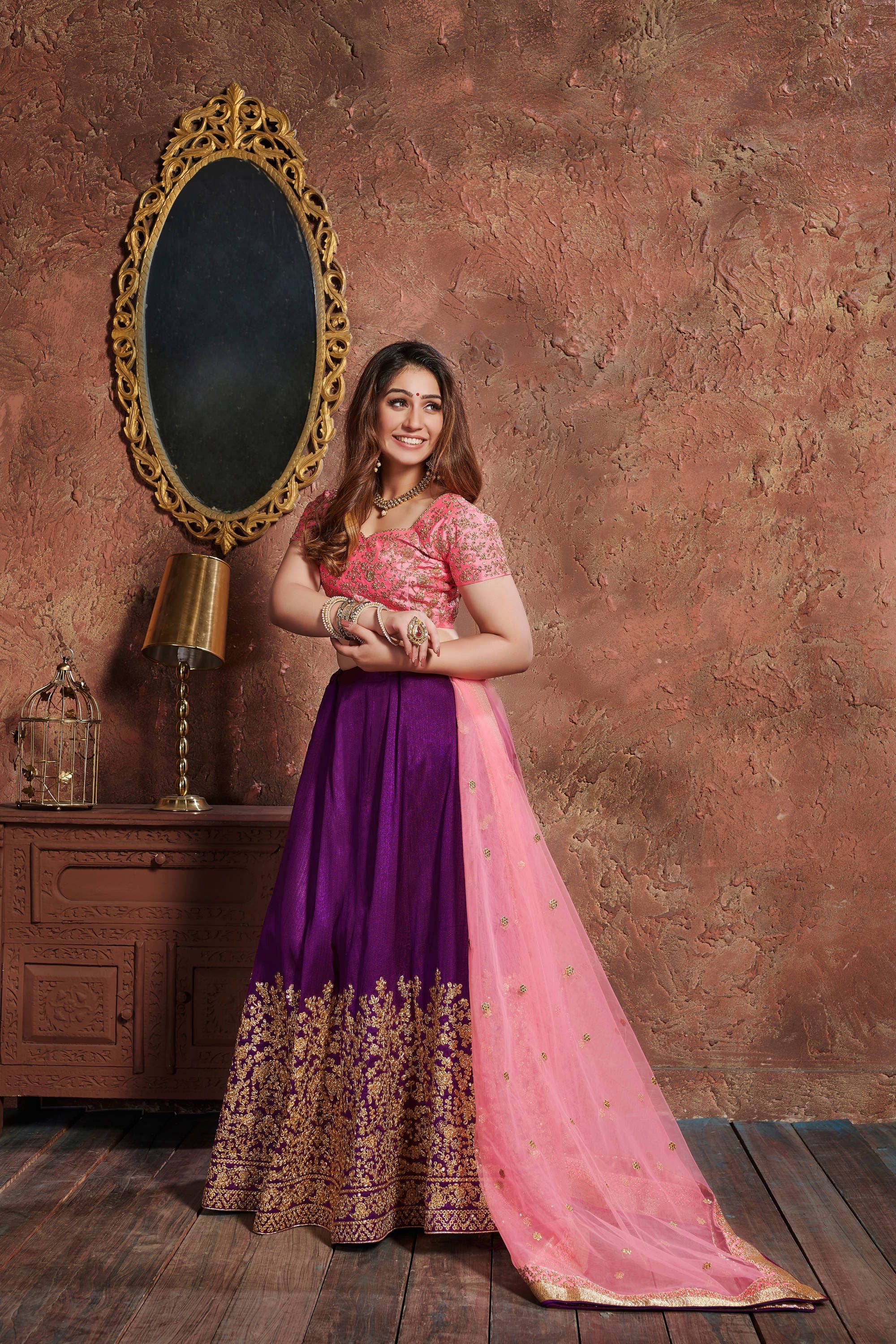 Purple Lehenga Choli With Zari, Sequins And Dori Embroidery