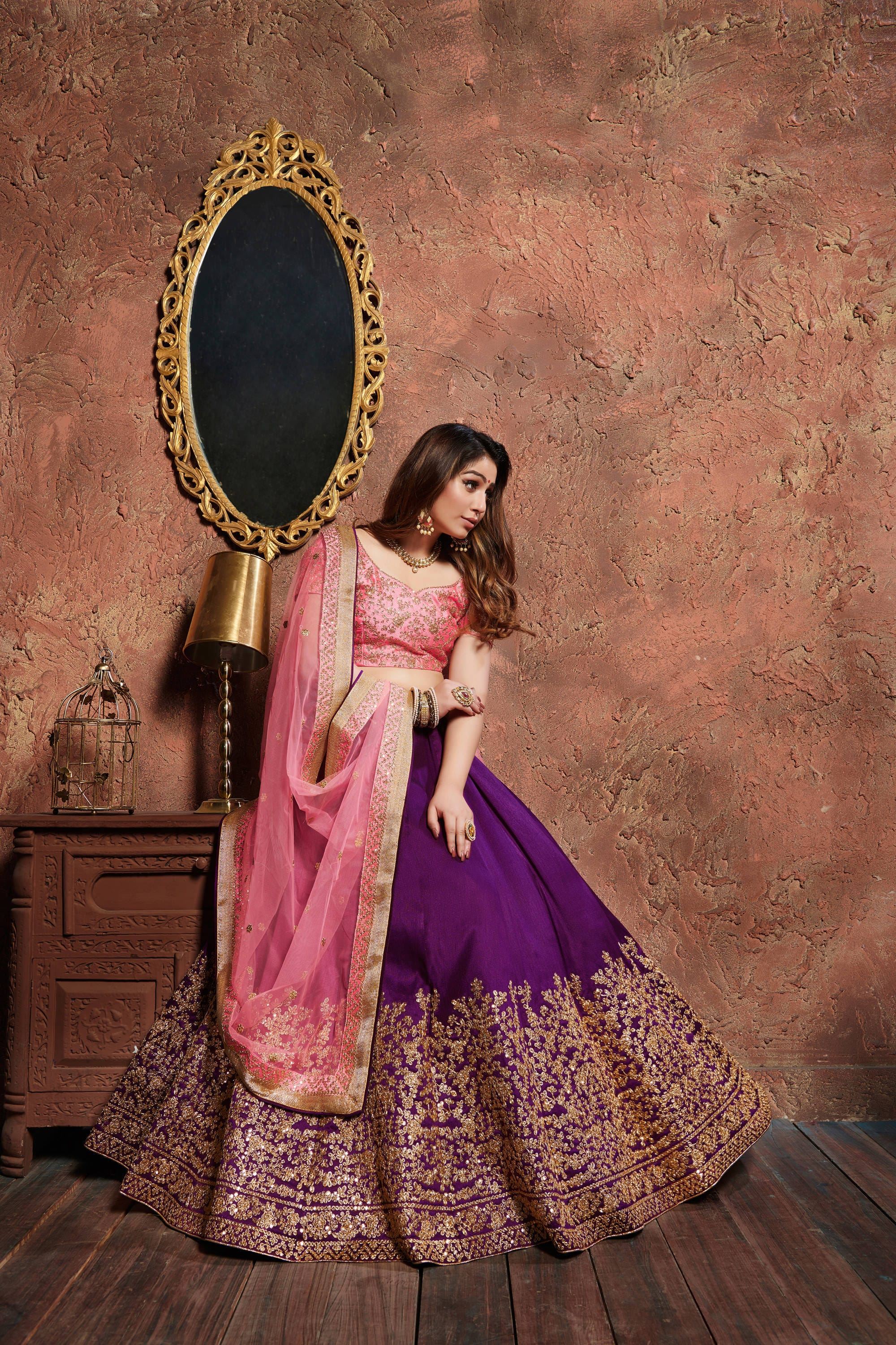 Purple Lehenga Choli With Zari, Sequins And Dori Embroidery