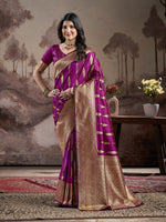 Purple Lichi Silk Woven Rich Pallu Designer Heavy Partywear Saree