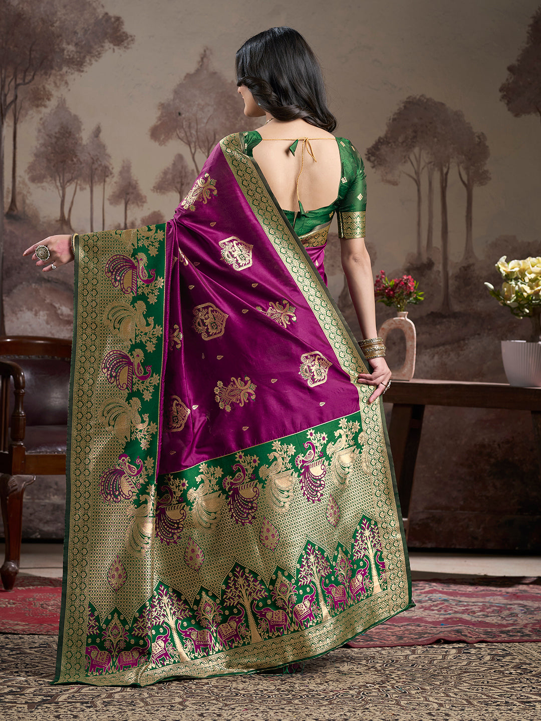 Purple Lichi Silk Woven Rich Pallu Designer Heavy Partywear Saree