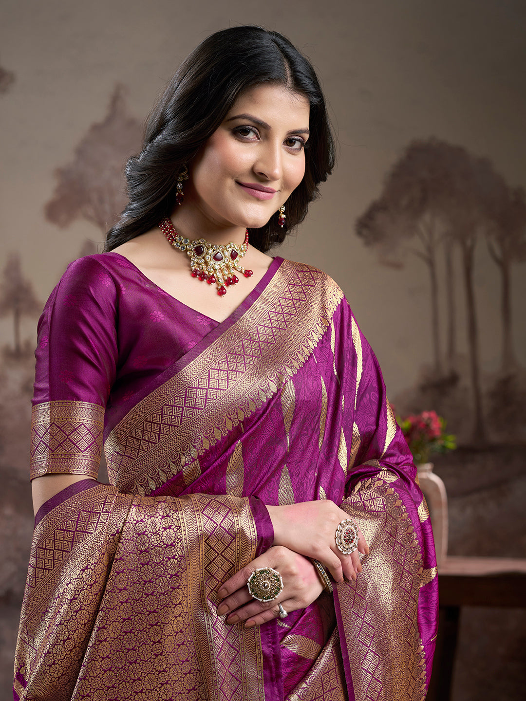 Purple Lichi Silk Woven Rich Pallu Designer Heavy Partywear Saree