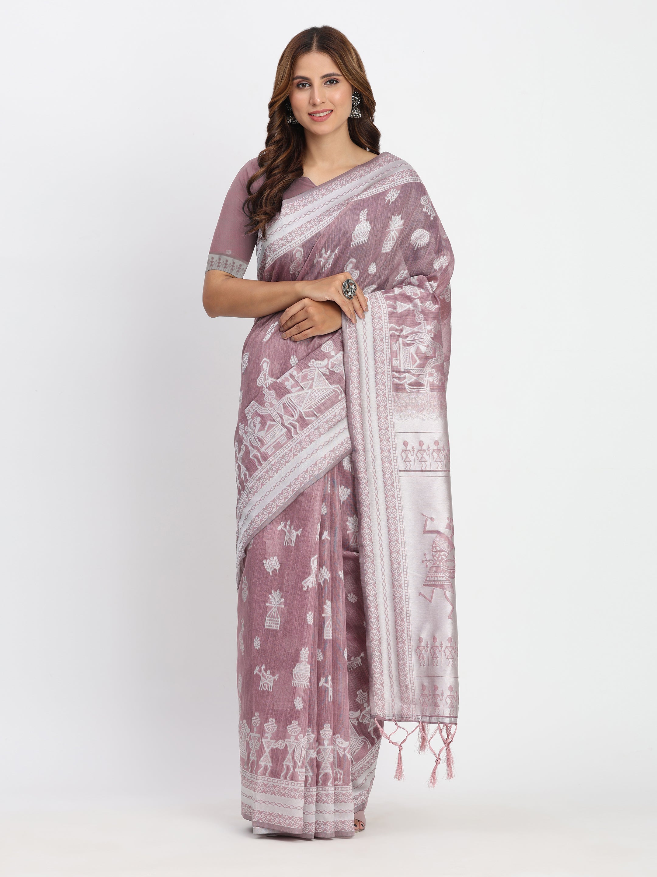 Purple Linen Cotton Woven Designer Graceful Ethnic Saree