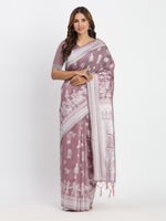 Purple Linen Cotton Woven Designer Graceful Ethnic Saree
