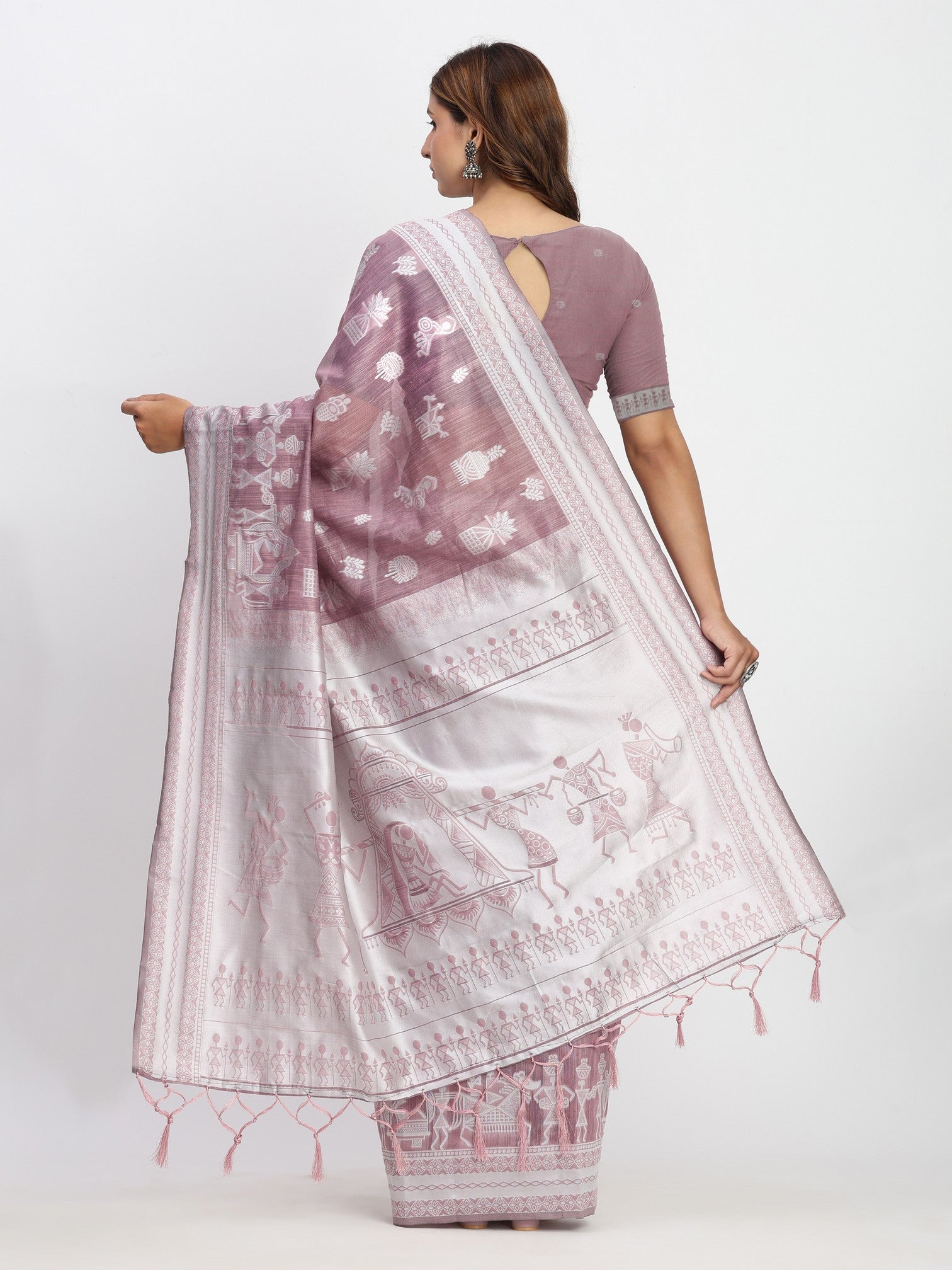 Purple Linen Cotton Woven Designer Graceful Ethnic Saree
