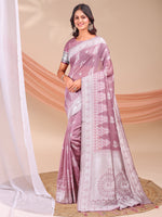 Purple Linen Cotton Woven Jacquard Designer Beautiful Partywear Saree
