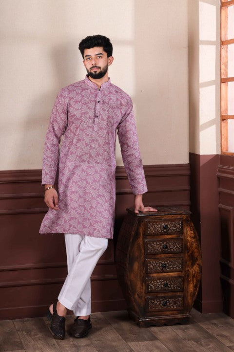 Purple Linen Digital Printed Graceful Kurta Pajama