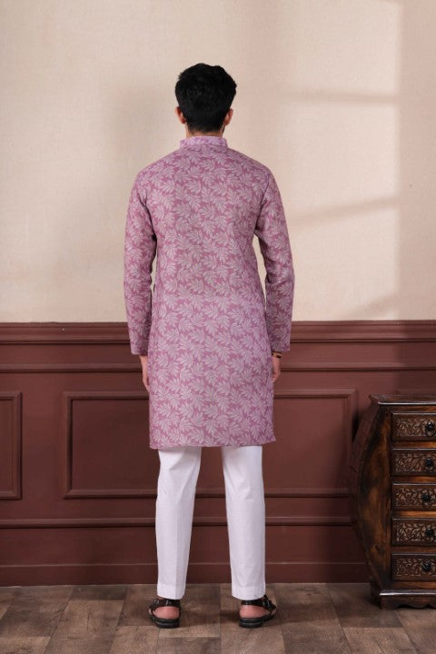 Purple Linen Digital Printed Graceful Kurta Pajama