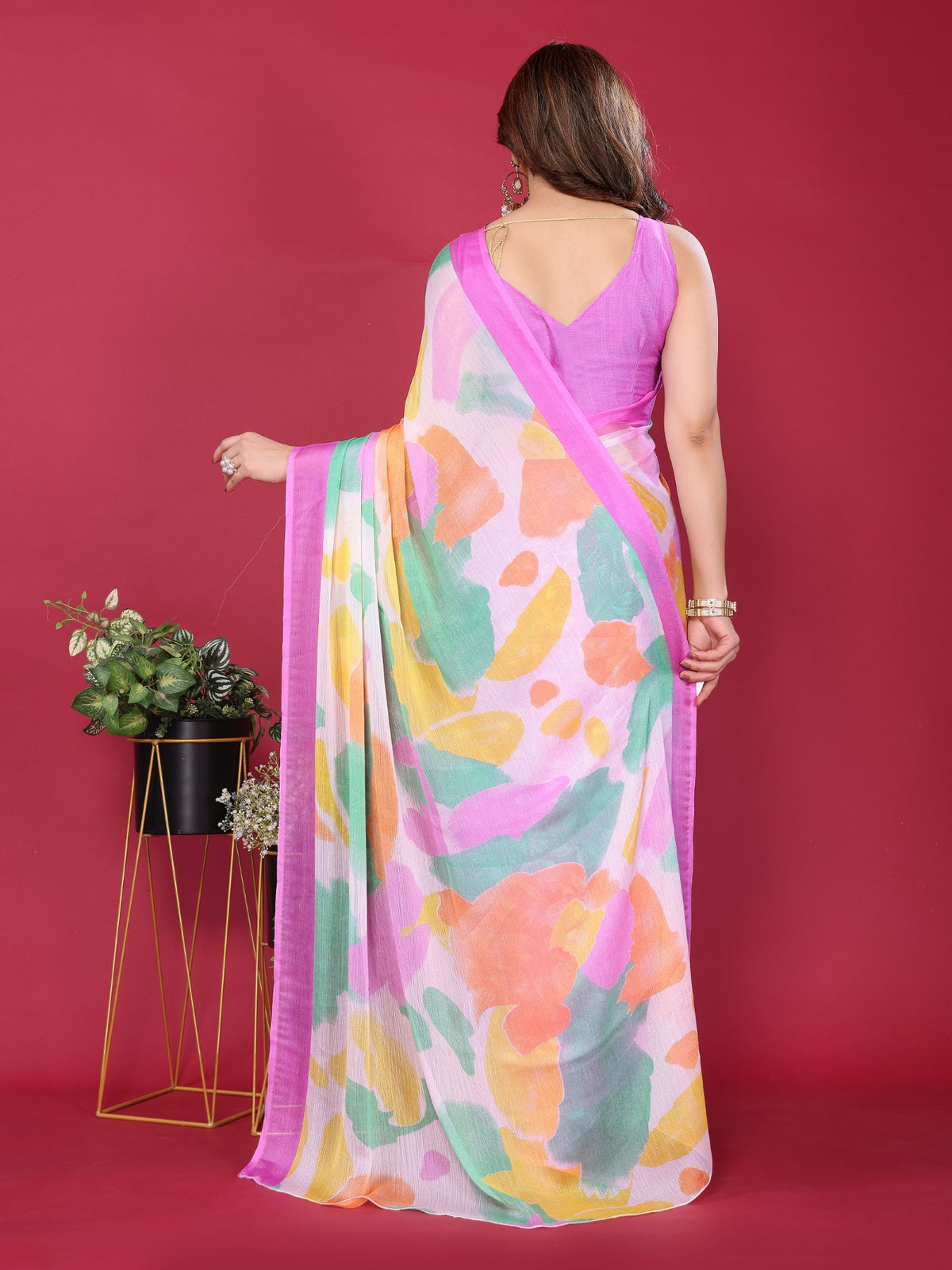 Purple Moss Chiffon Saree With Elegant Printed Design
