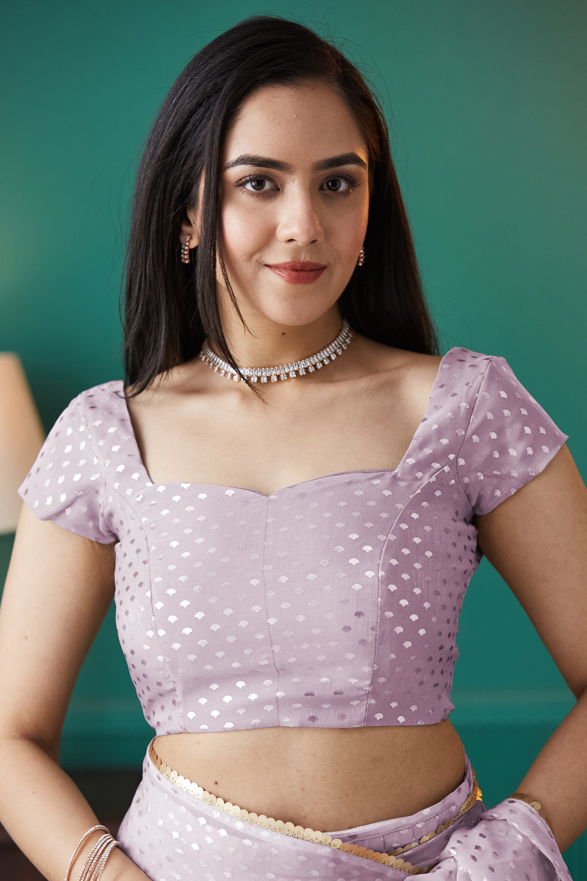 Purple Organza Designer Foil Printed Ready To Wear Saree