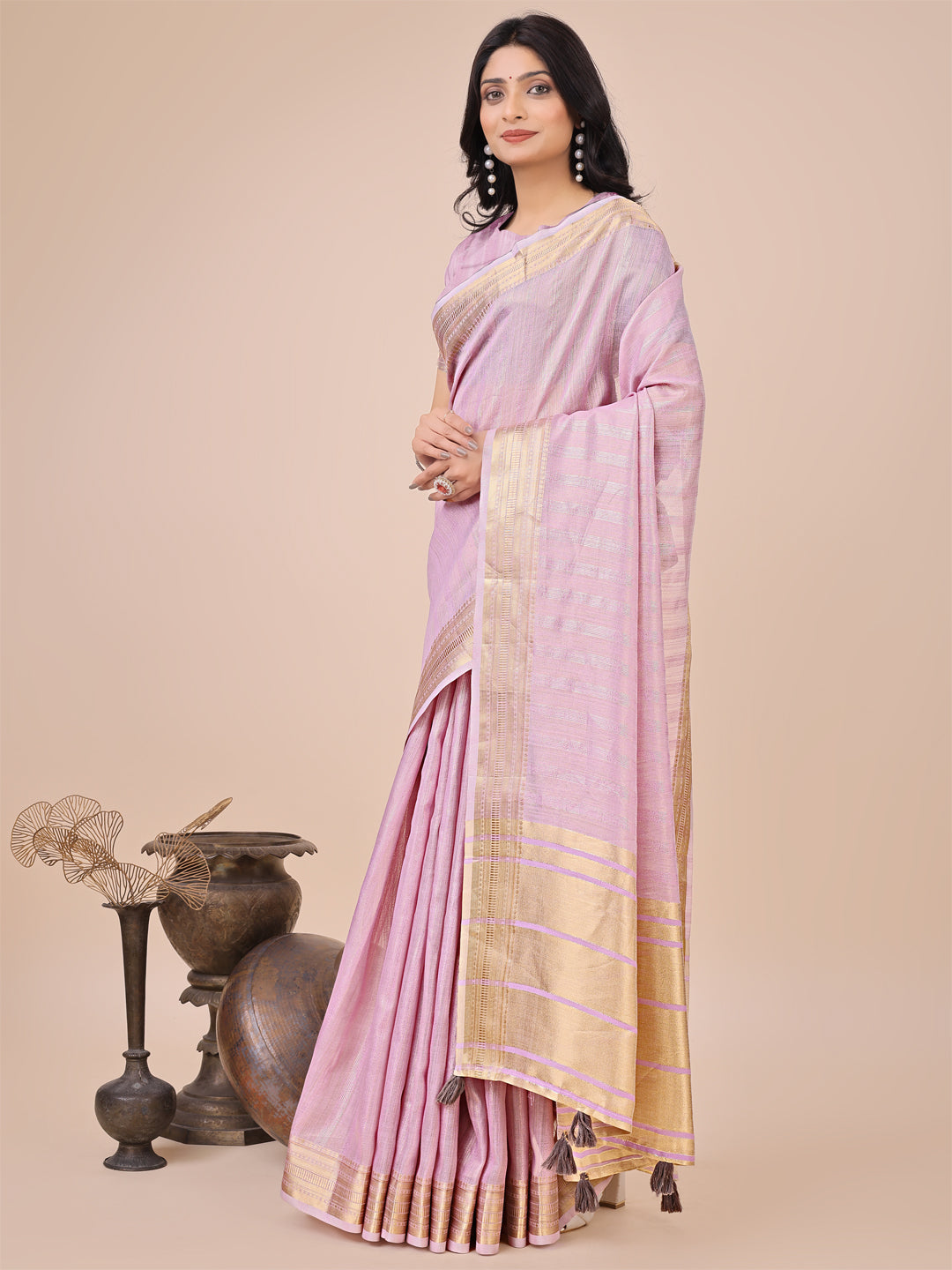 Purple Organza Woven Designer Traditonal Wear Saree