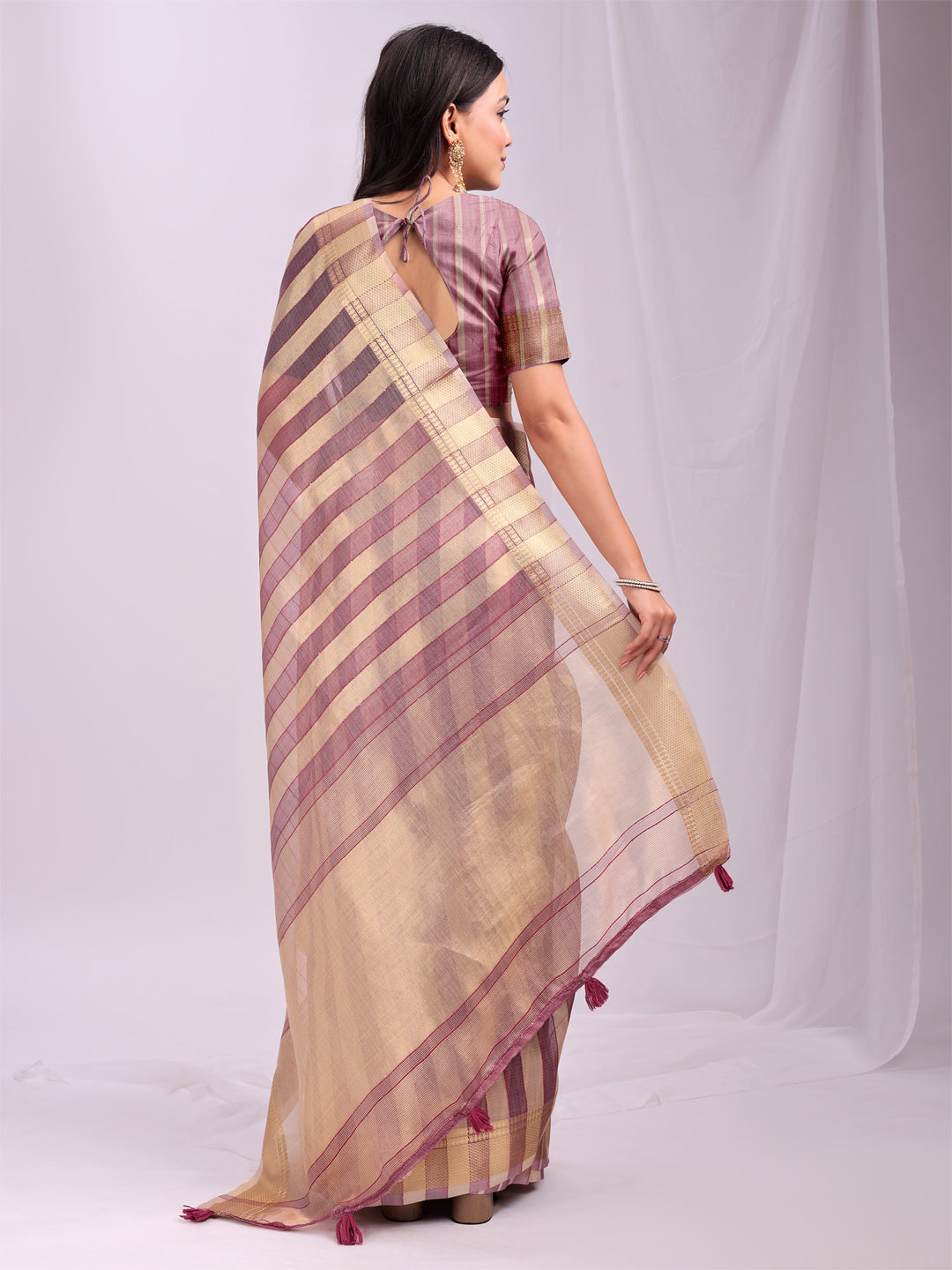 Purple Organza Woven Patta Designer Trendy Ethnic Saree