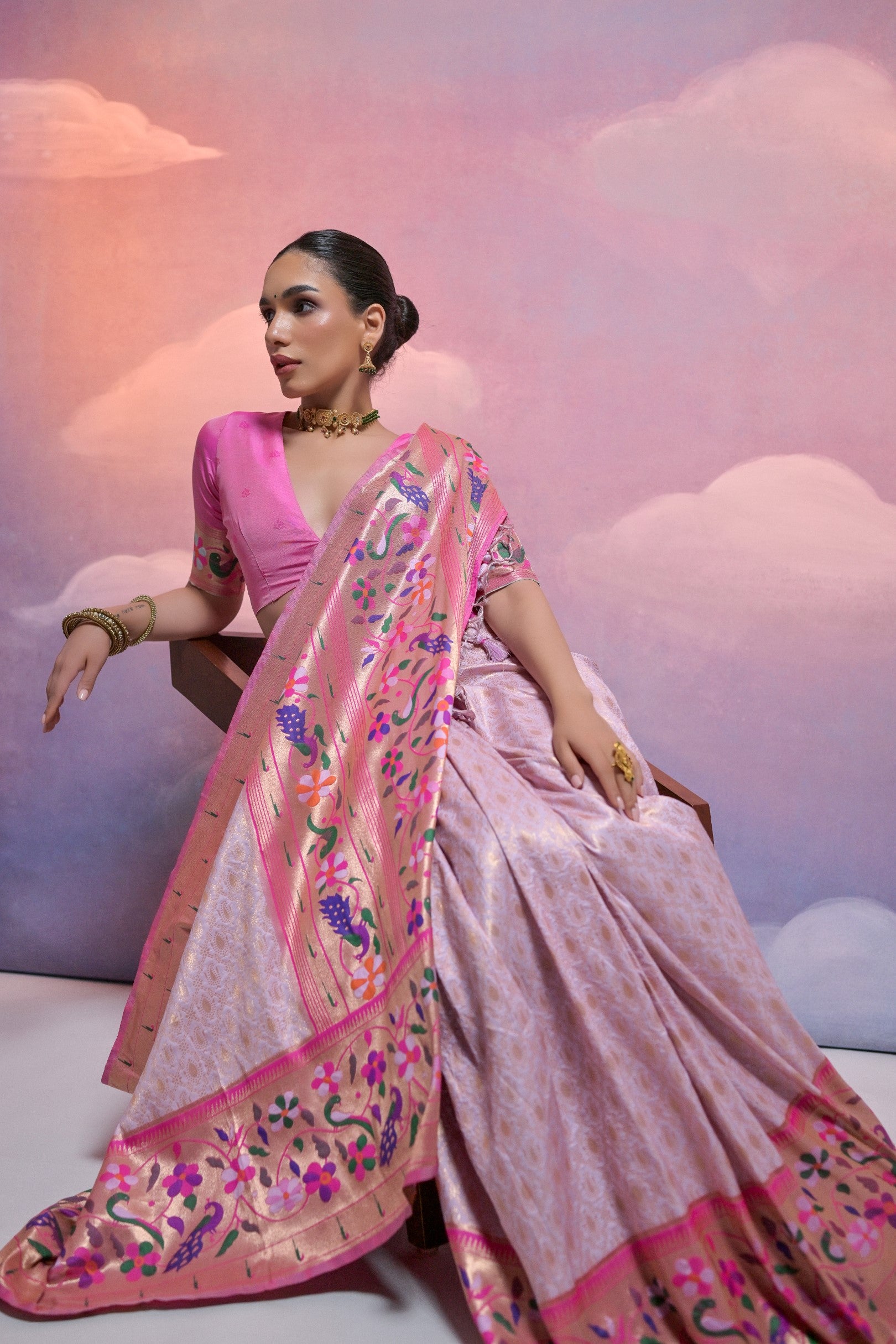 Purple Paithani Silk Saree with Meenakari Border and Zari Weaves