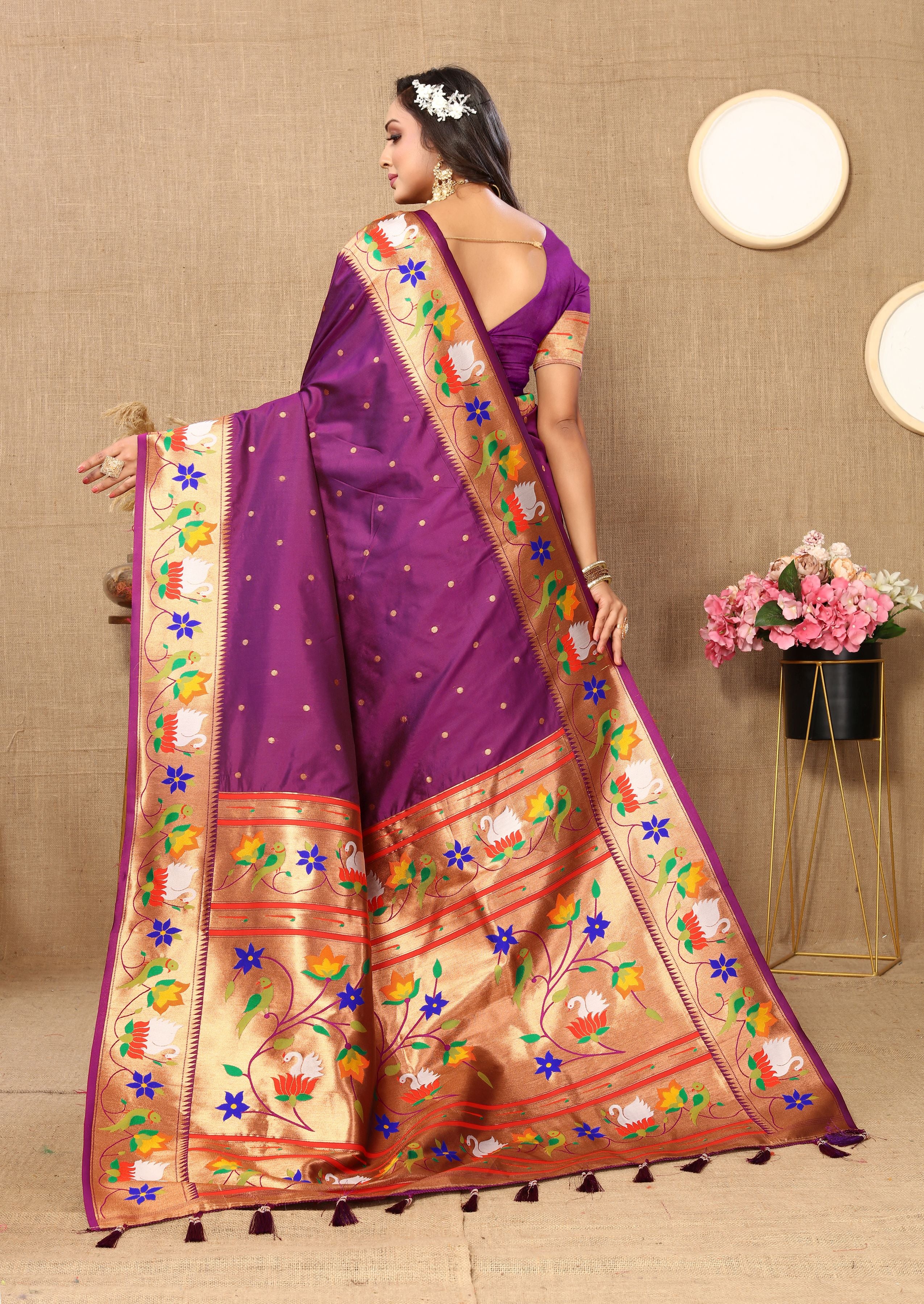 Purple Paithani Silk Woven Meenakari Paithani Designer Ethnic Heavy Looks Saree