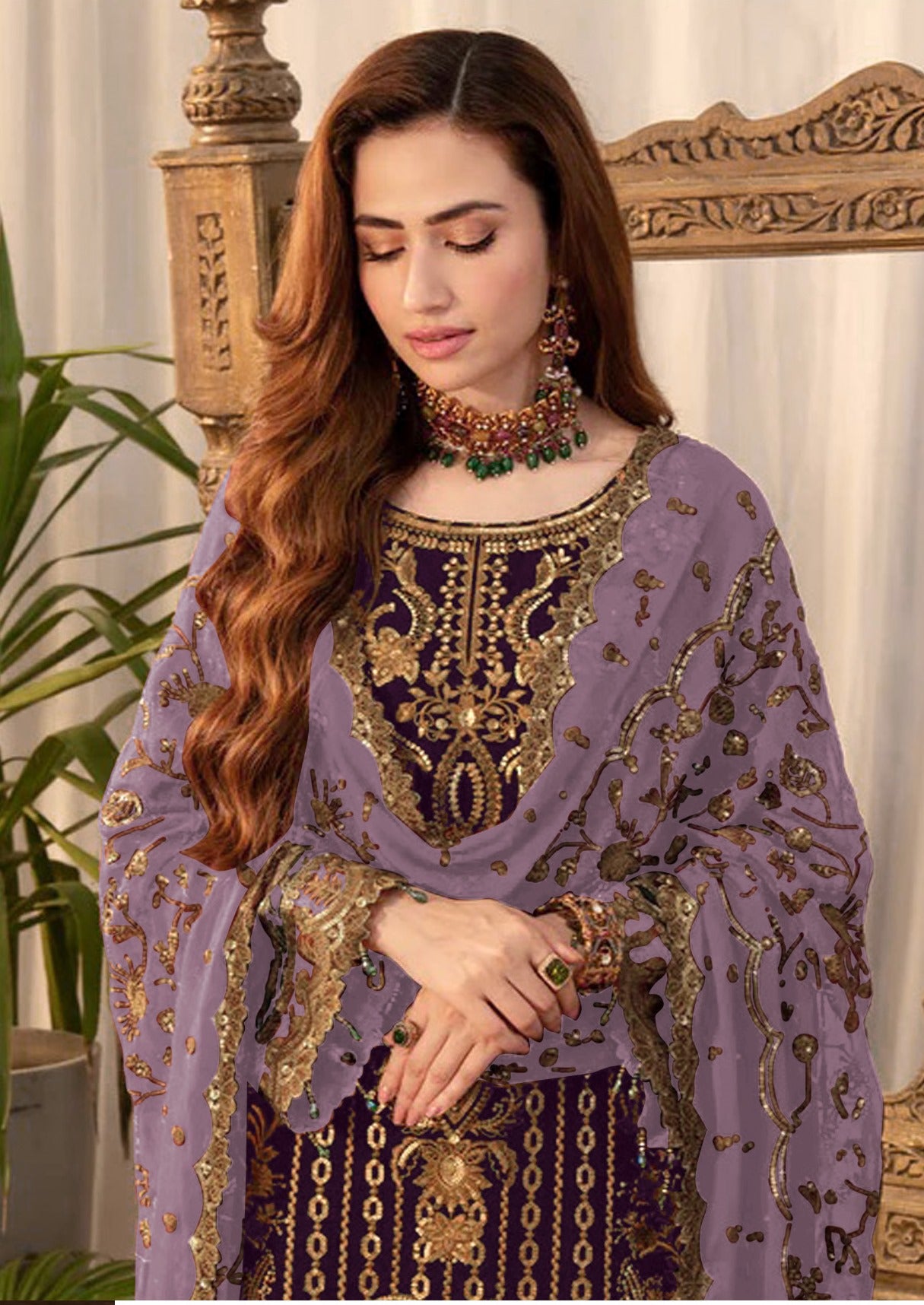 Purple Pakistani Salwar Suit With Heavy Embroidery Work