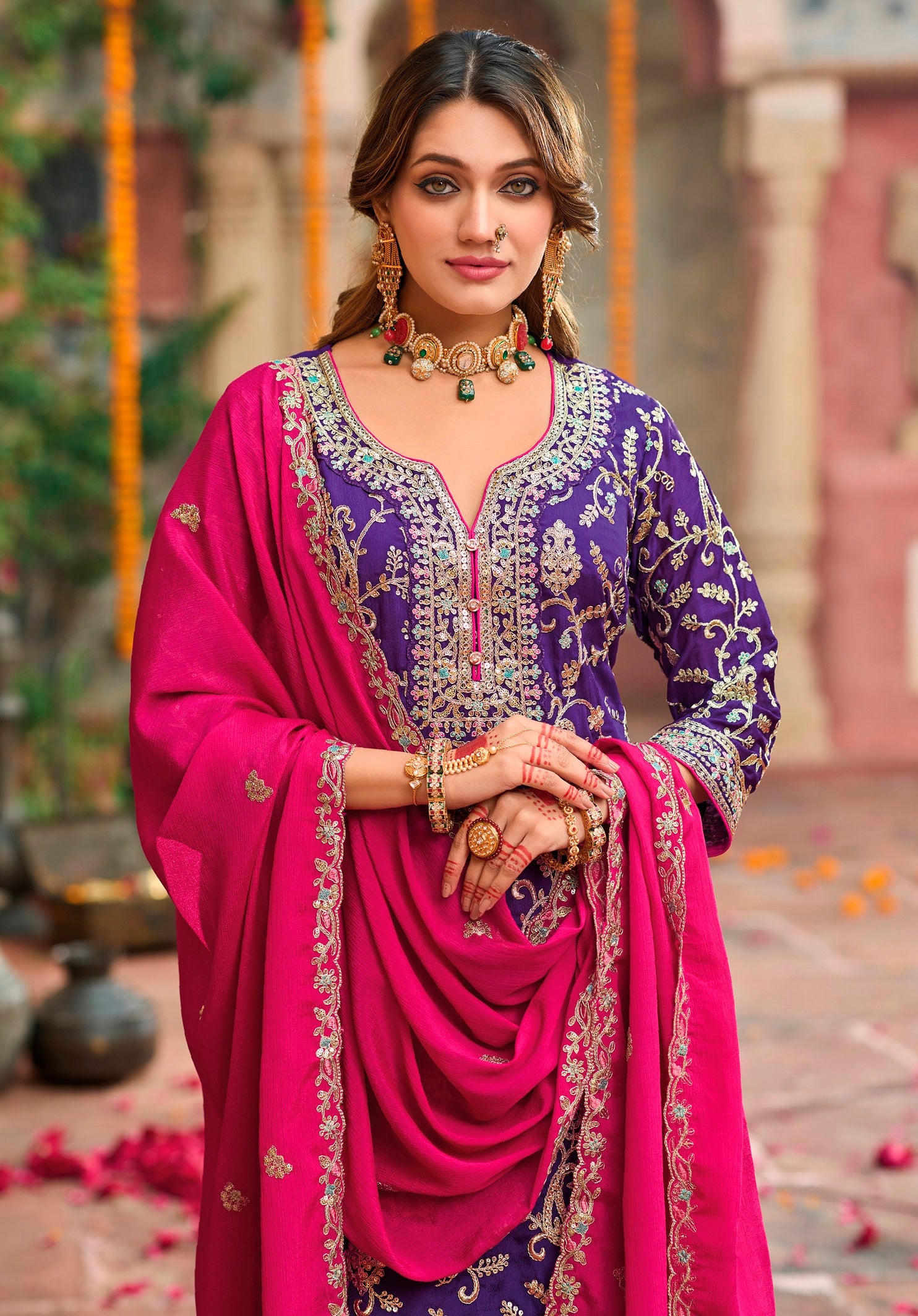 Purple Pakistani Salwar Suit With Heavy Embroidery Work