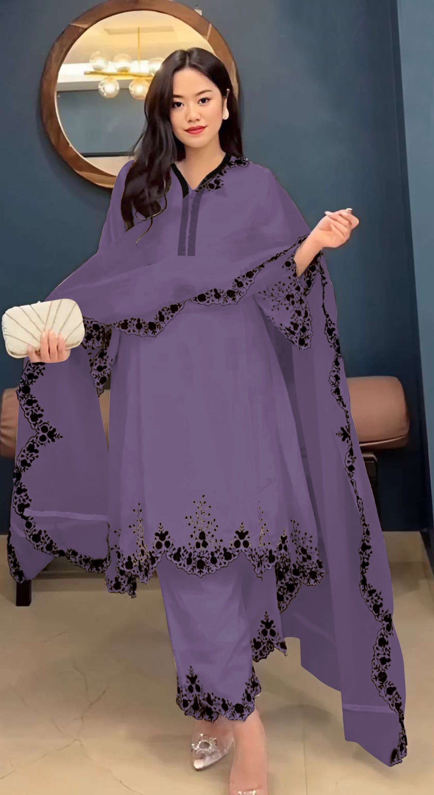 Purple Pakistani Salwar Suit With Heavy Embroidery Work