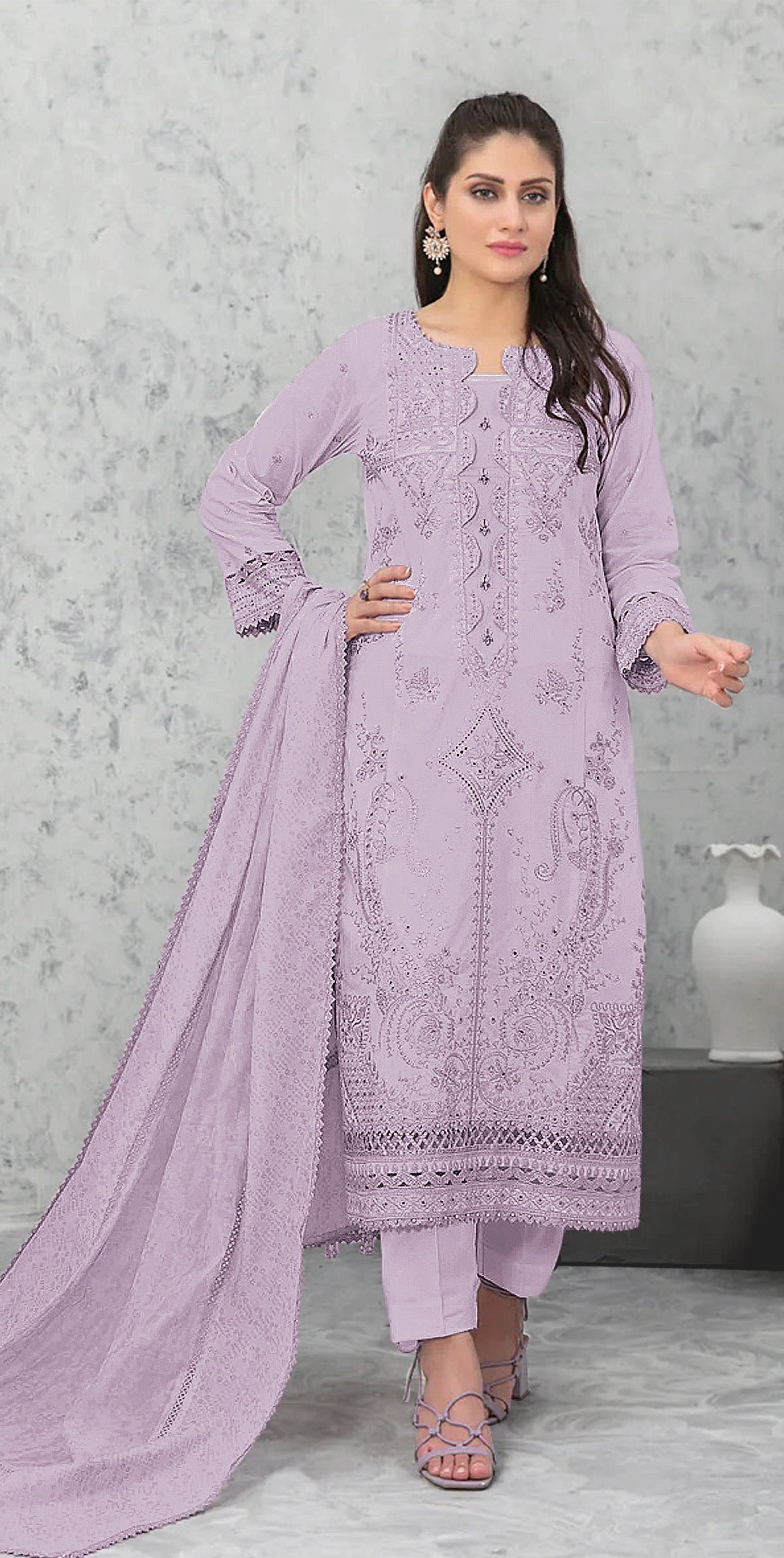 Purple Pakistani Salwar Suit With Heavy Embroidery Work