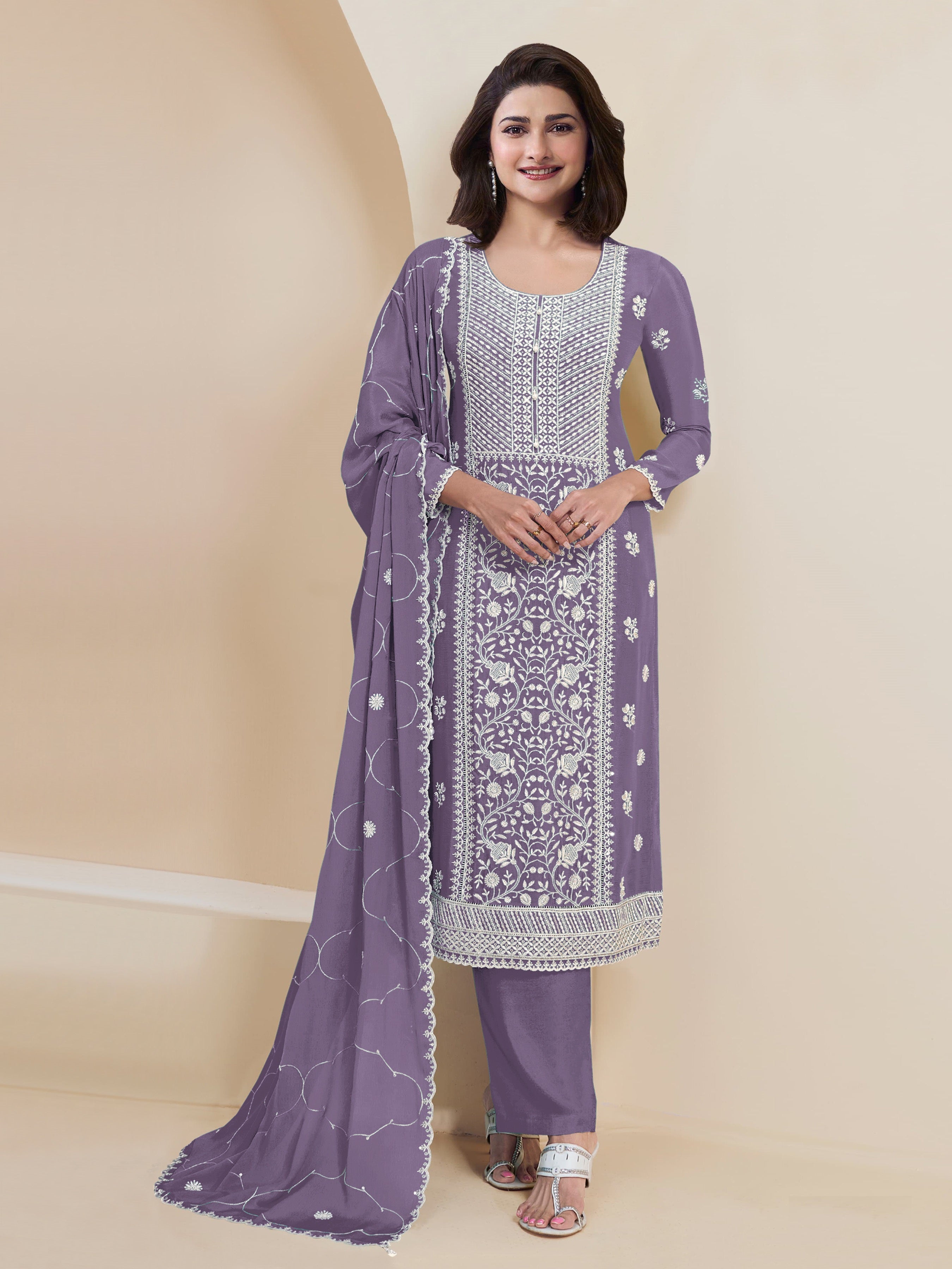 Purple Pakistani Salwar Suit With Heavy Embroidery Work