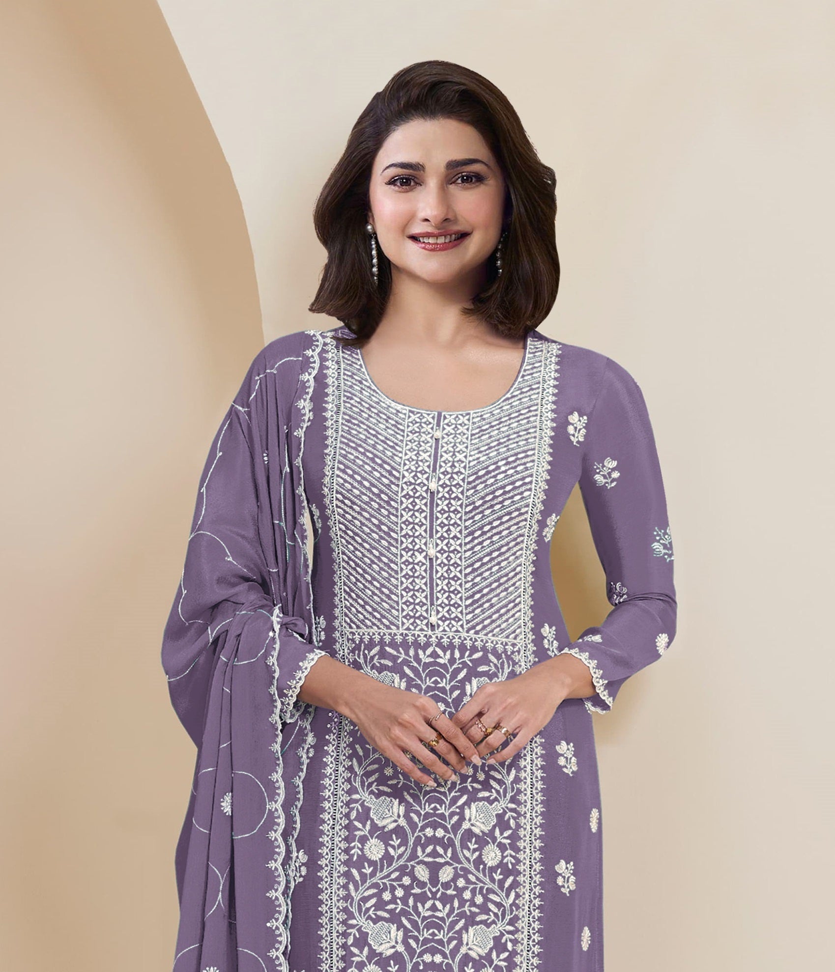 Purple Pakistani Salwar Suit With Heavy Embroidery Work