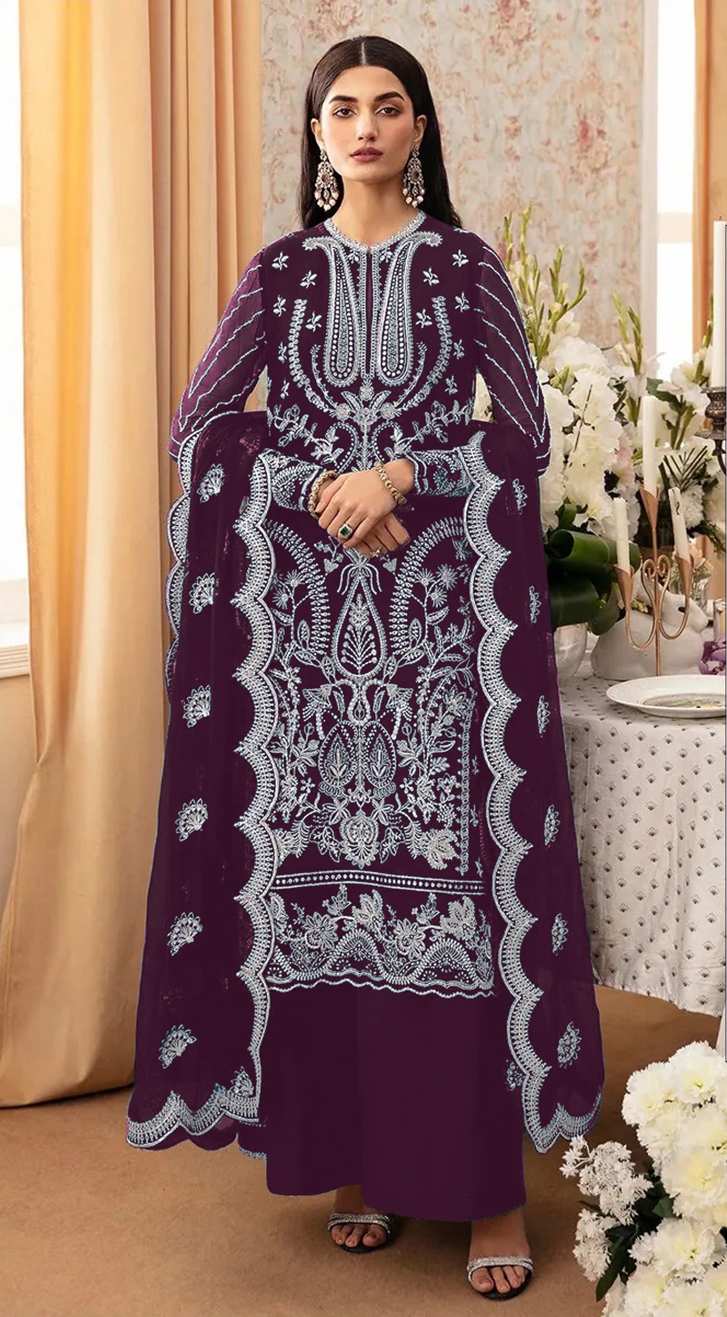 Purple Pakistani Salwar Suit With Heavy Embroidery Work