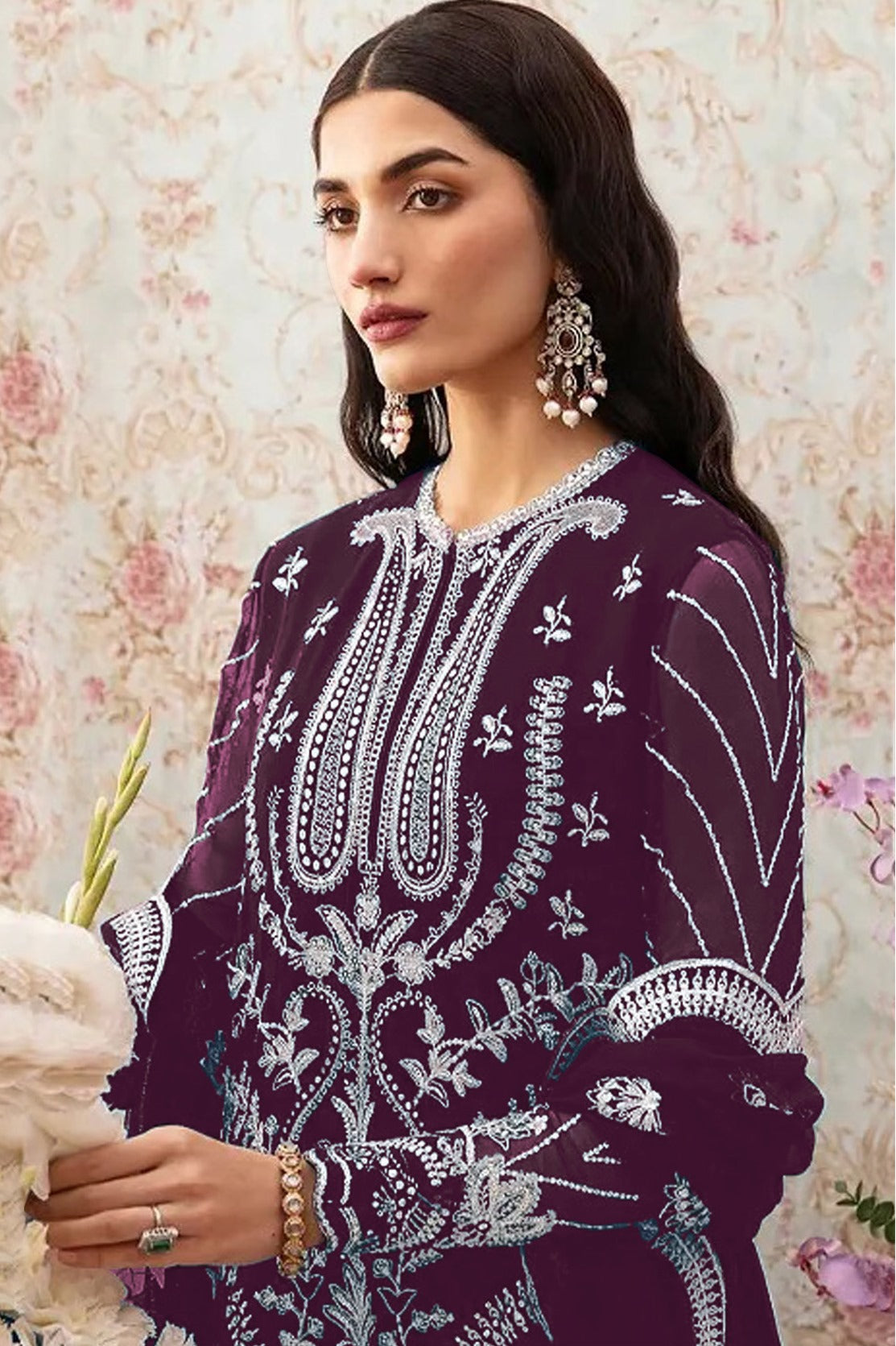 Purple Pakistani Salwar Suit With Heavy Embroidery Work