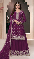 Purple Palazzo Style Salwar Suit With Heavy Embroidery Work