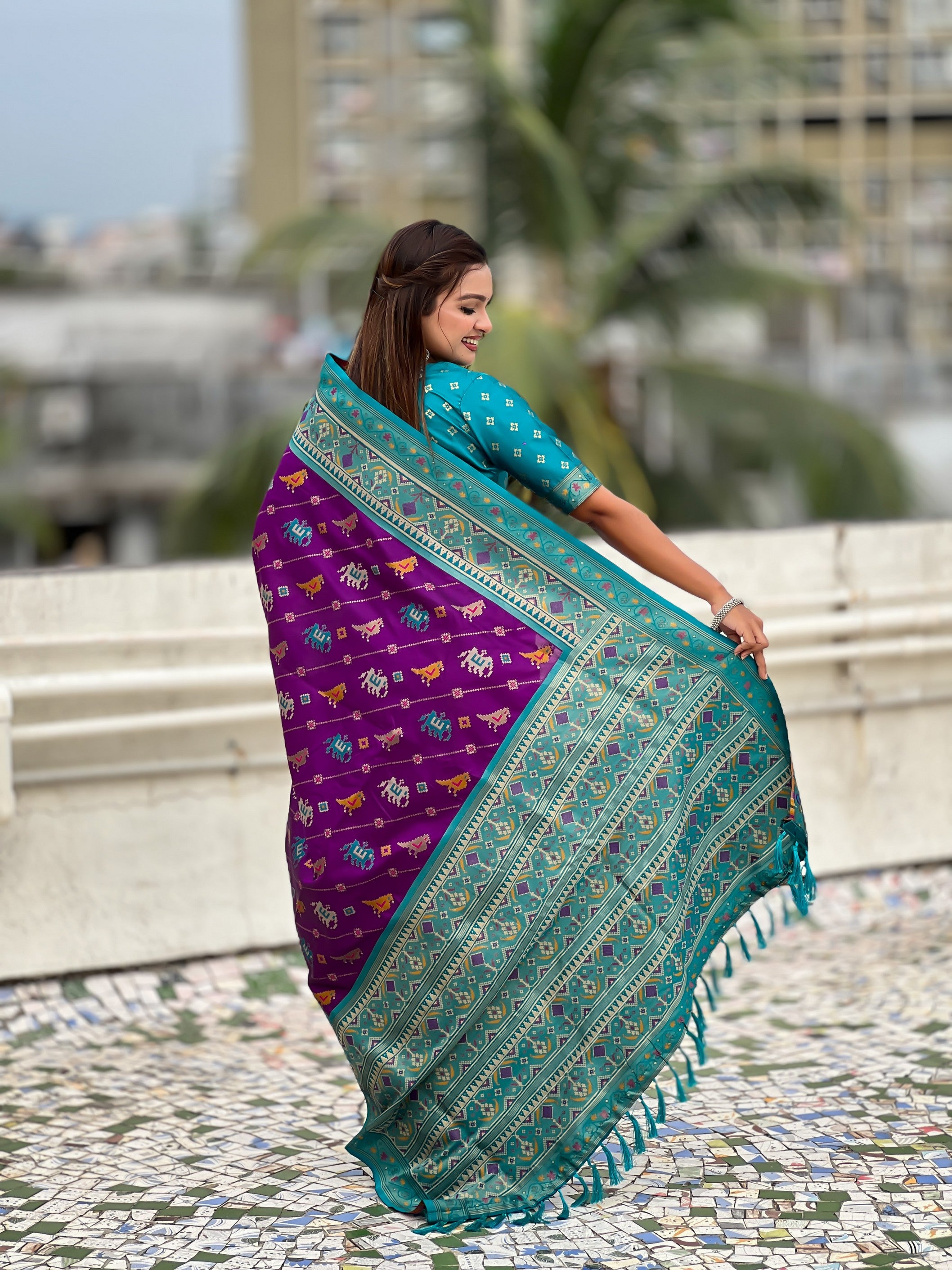 Purple Patola Silk Saree With Woven Meenakari Ikkat Designer For Festive Looks