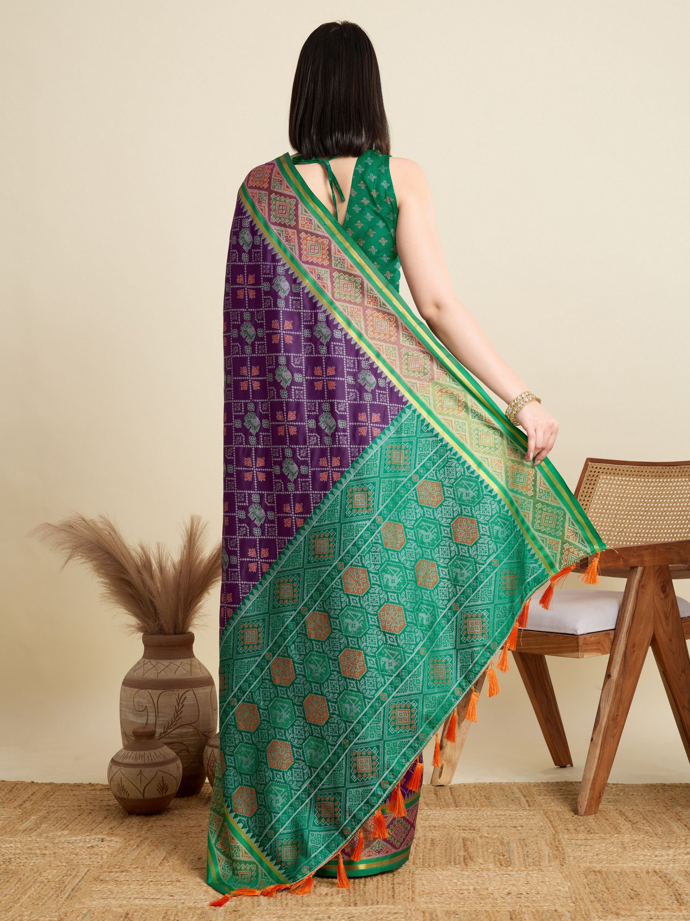 Purple Patola Silk Woven Meenakari Designer Partywear Saree